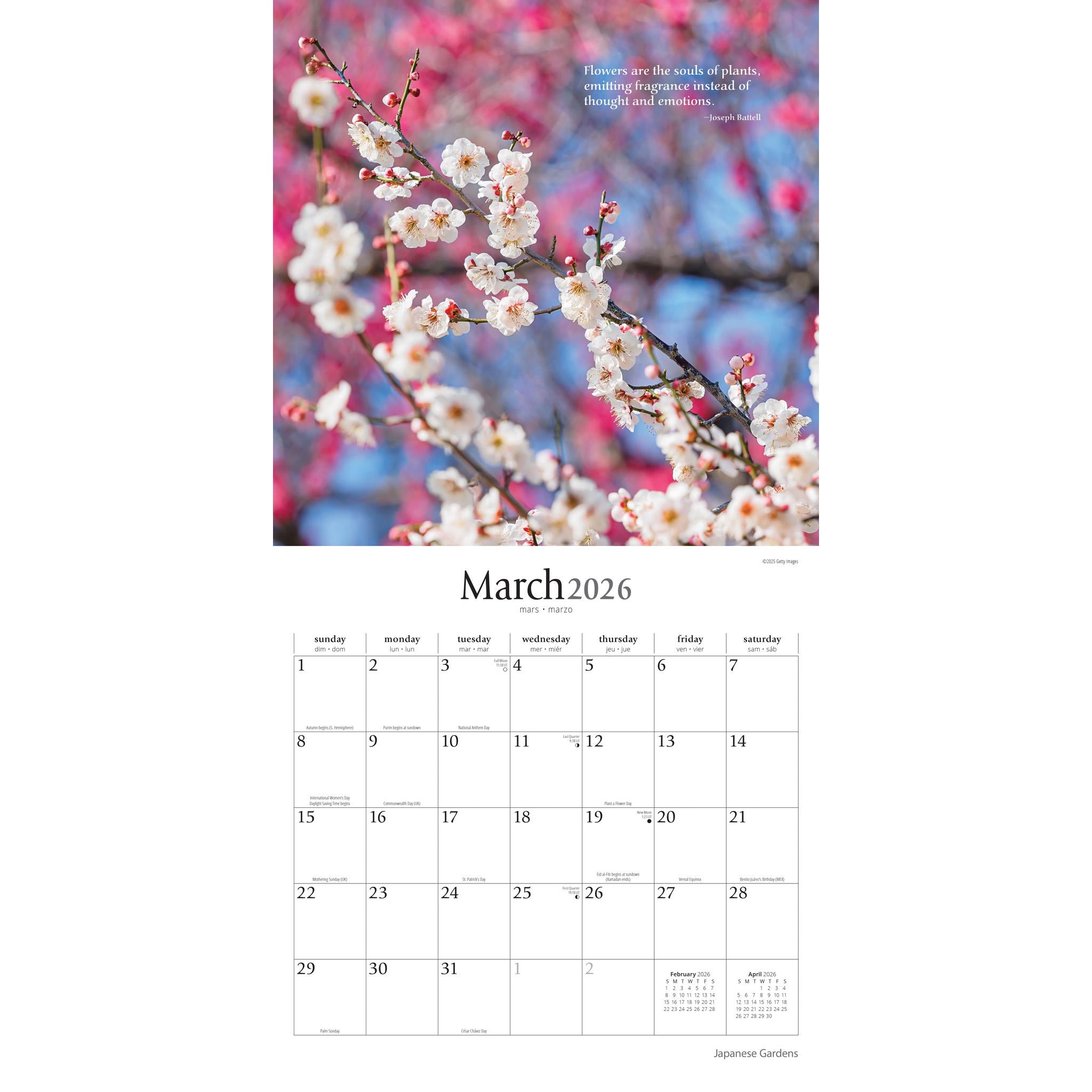 Calendrier mural Jardins japonais 2026