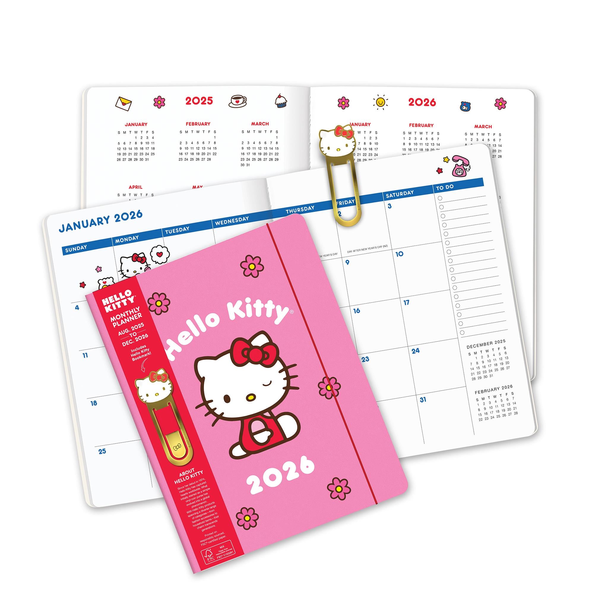 Agenda mensuel Hello Kitty rose ludique 2025-2026 - Disponible uniquement en ligne