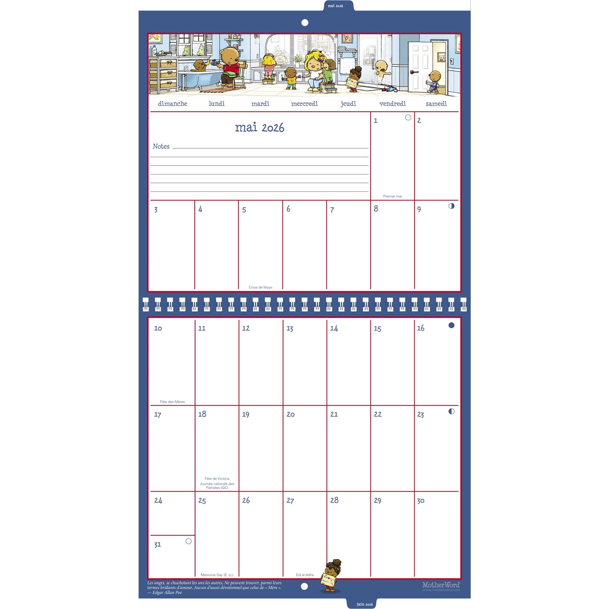 Motherword 2025-2026 Tabbed Wall Calendar (French)