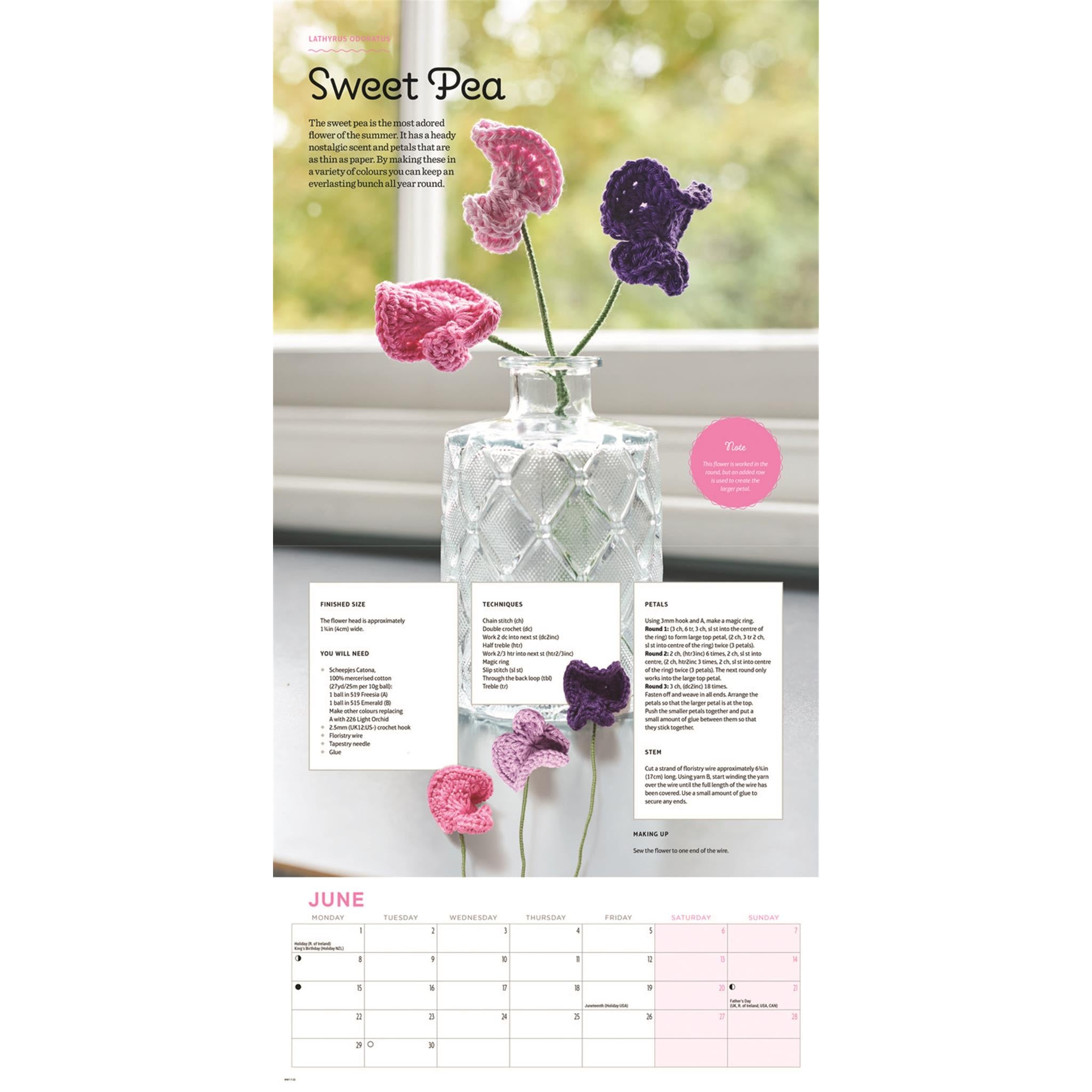 Calendrier mural 2026 des plantes d'intérieur au crochet