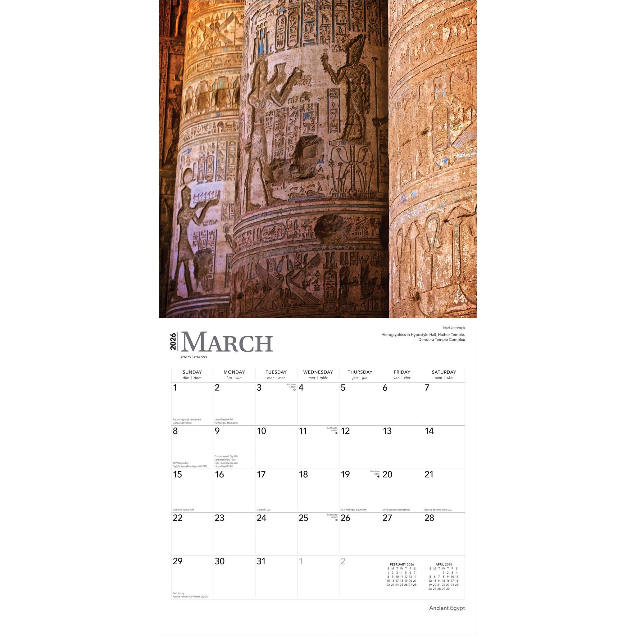 Calendrier mural Égypte antique 2026 - Disponible uniquement en ligne