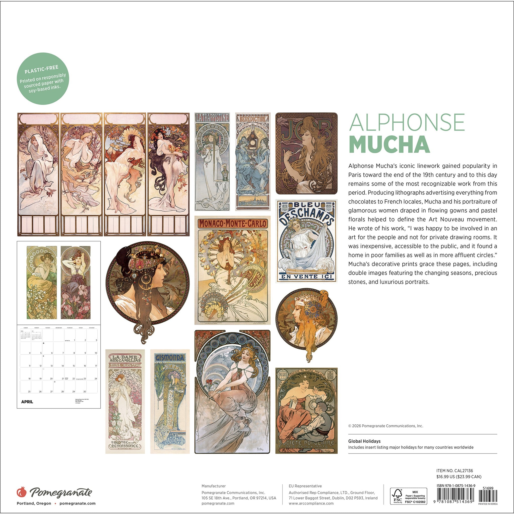 Alphonse Mucha 2027 Wall Calendar
