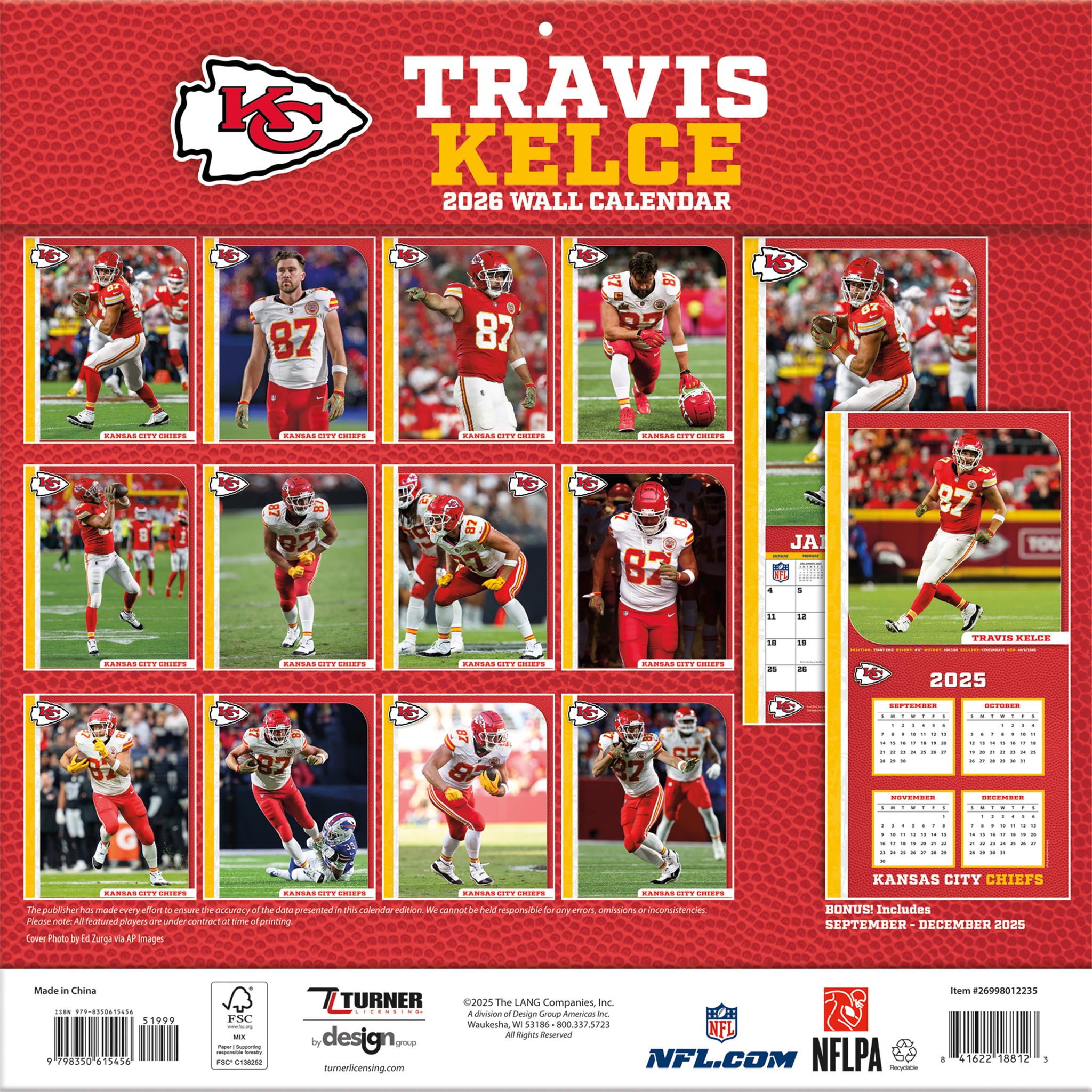 Calendrier mural NFL Travis Kelce Kansas City Chiefs 2026