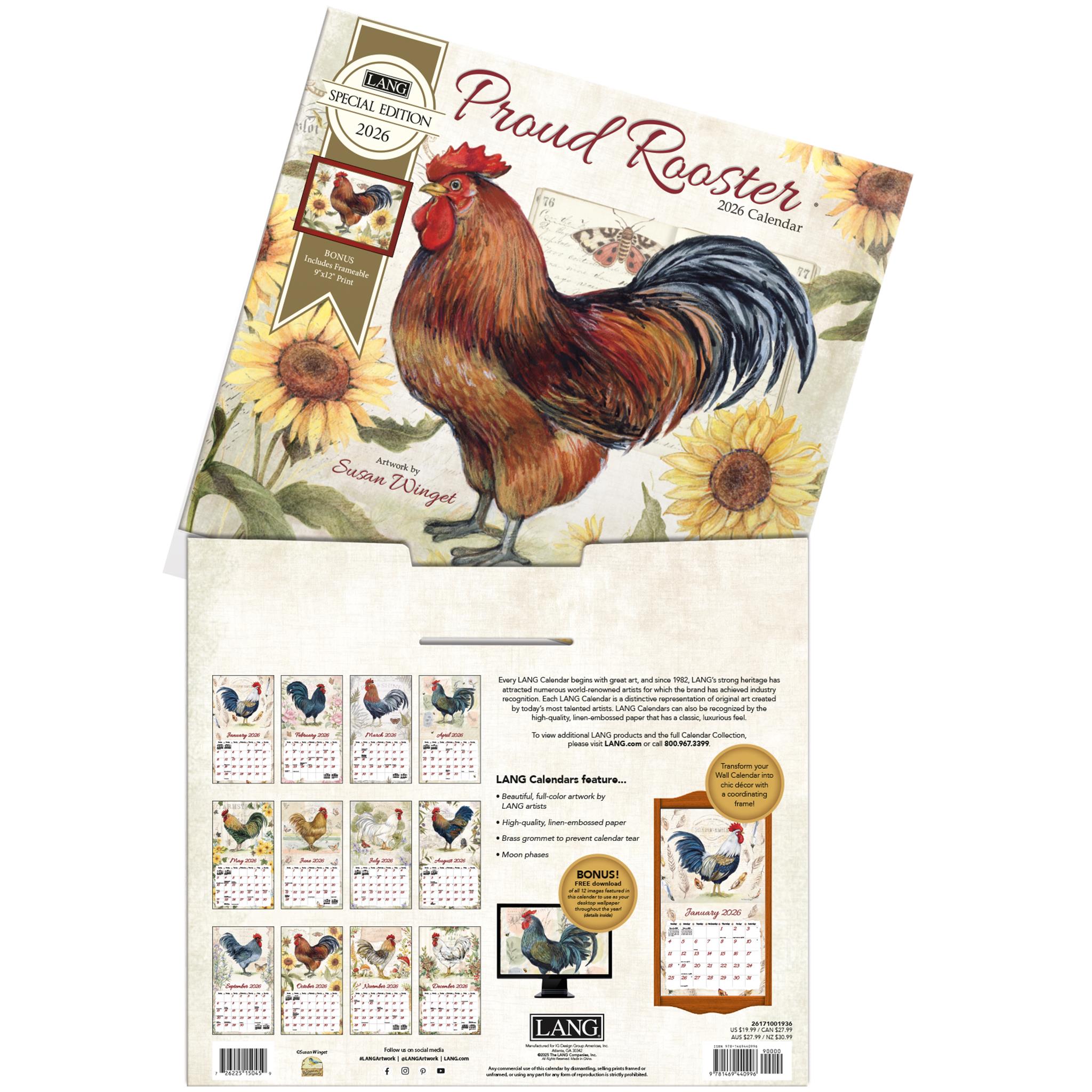 Calendrier mural édition spéciale 2026 « Coq fier » avec impression