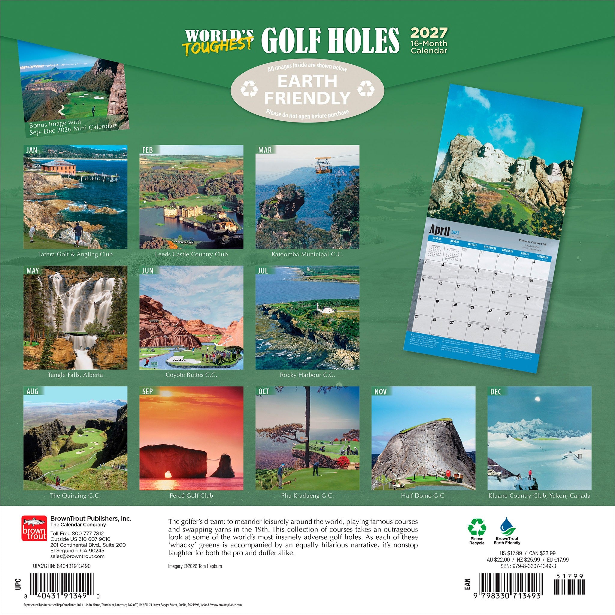 World's Toughest Golf Holes 2027 Wall Calendar