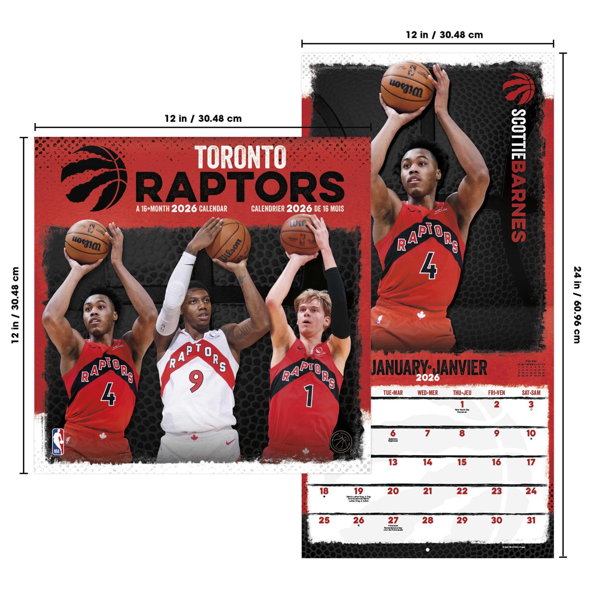 Calendrier mural bilingue des Raptors de Toronto (NBA) 2026