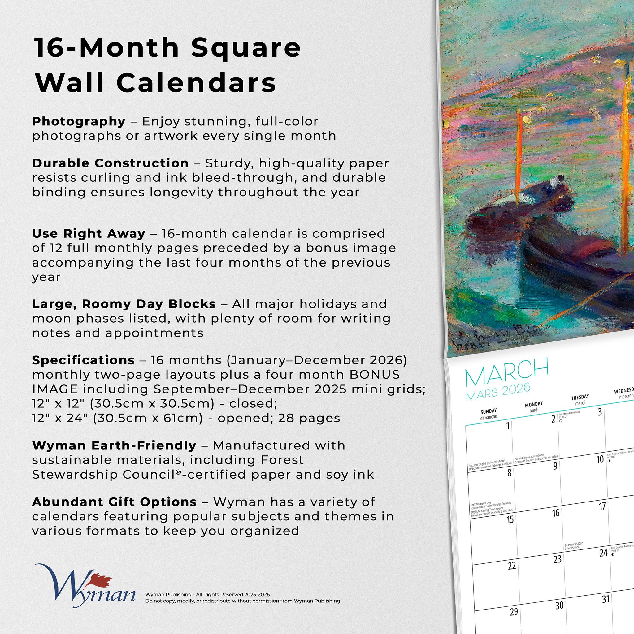 Calendrier mural bilingue 2026 des impressionnistes canadiens de l'AGO