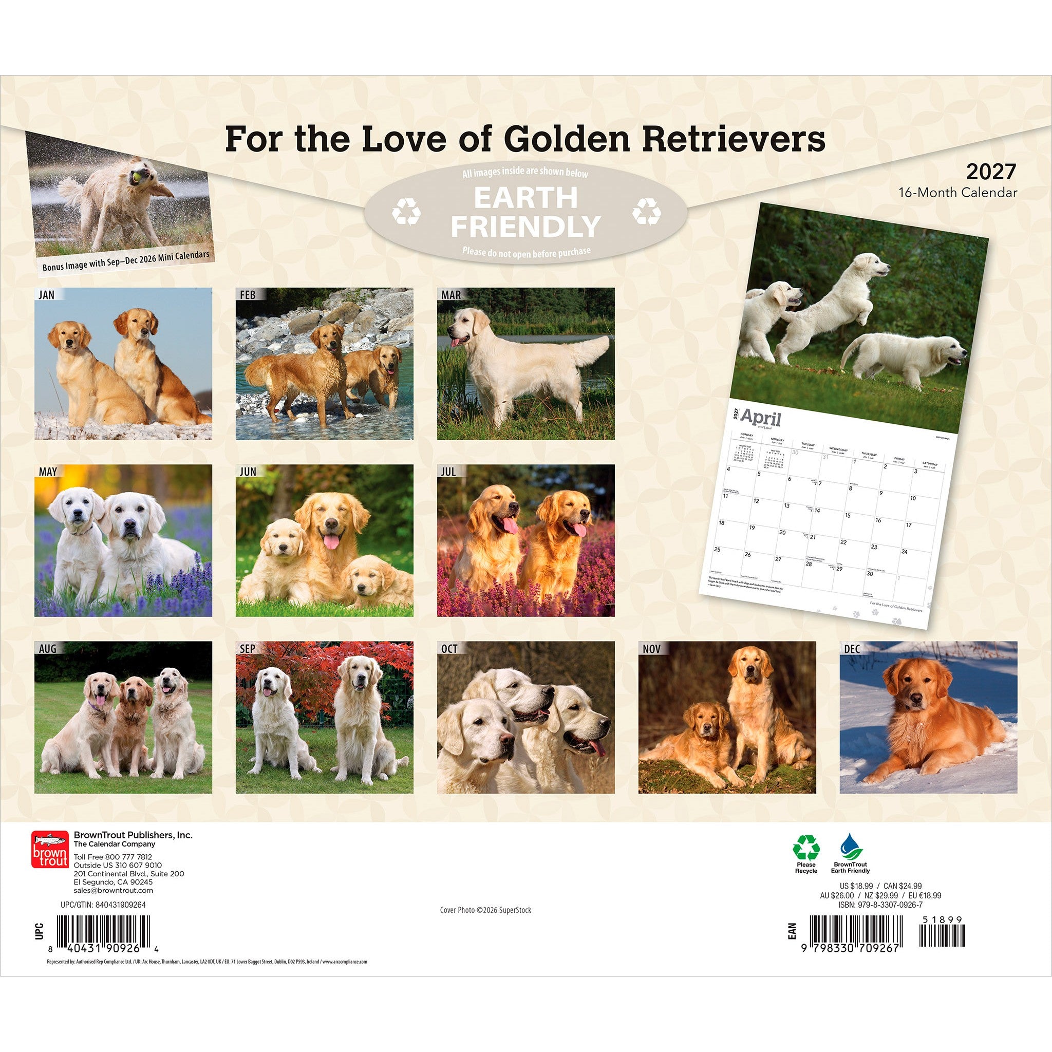 For the Love of Golden Retrievers 2027 Wall Calendar