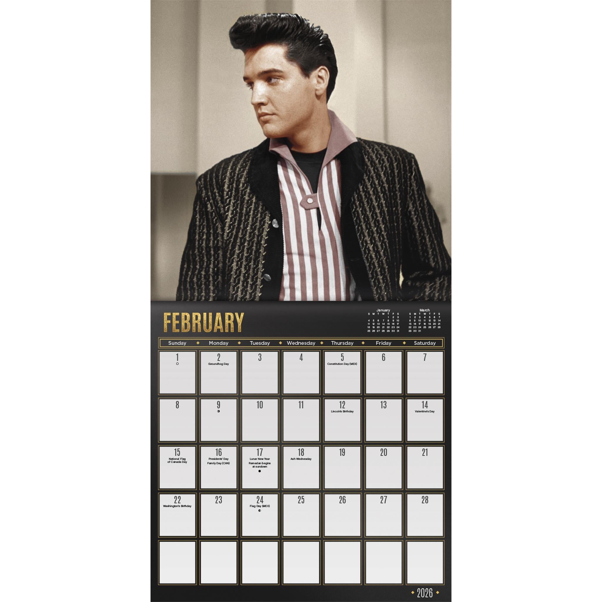 Mini calendrier Elvis Presley 2026