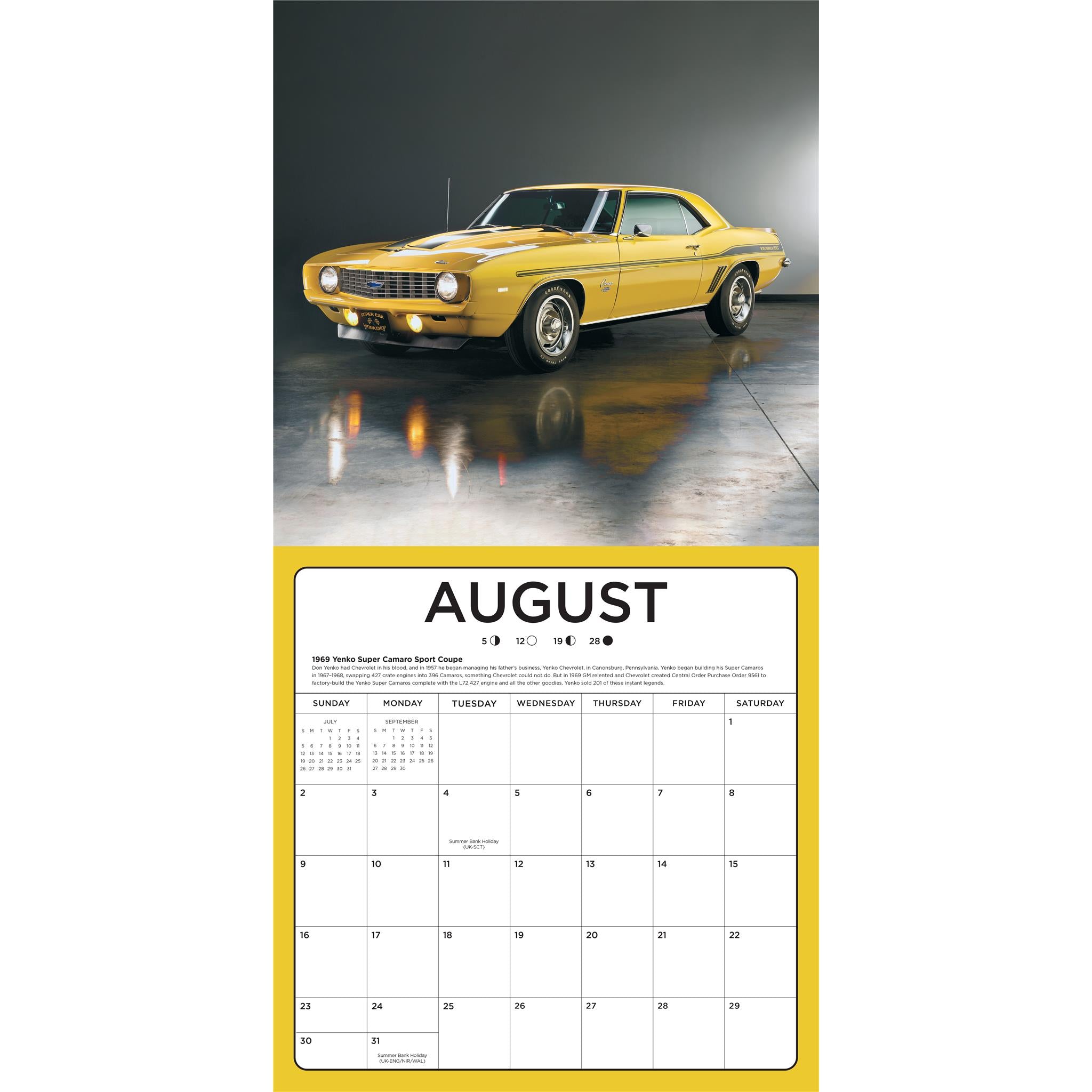 Calendrier mural des voitures américaines musclées 2026