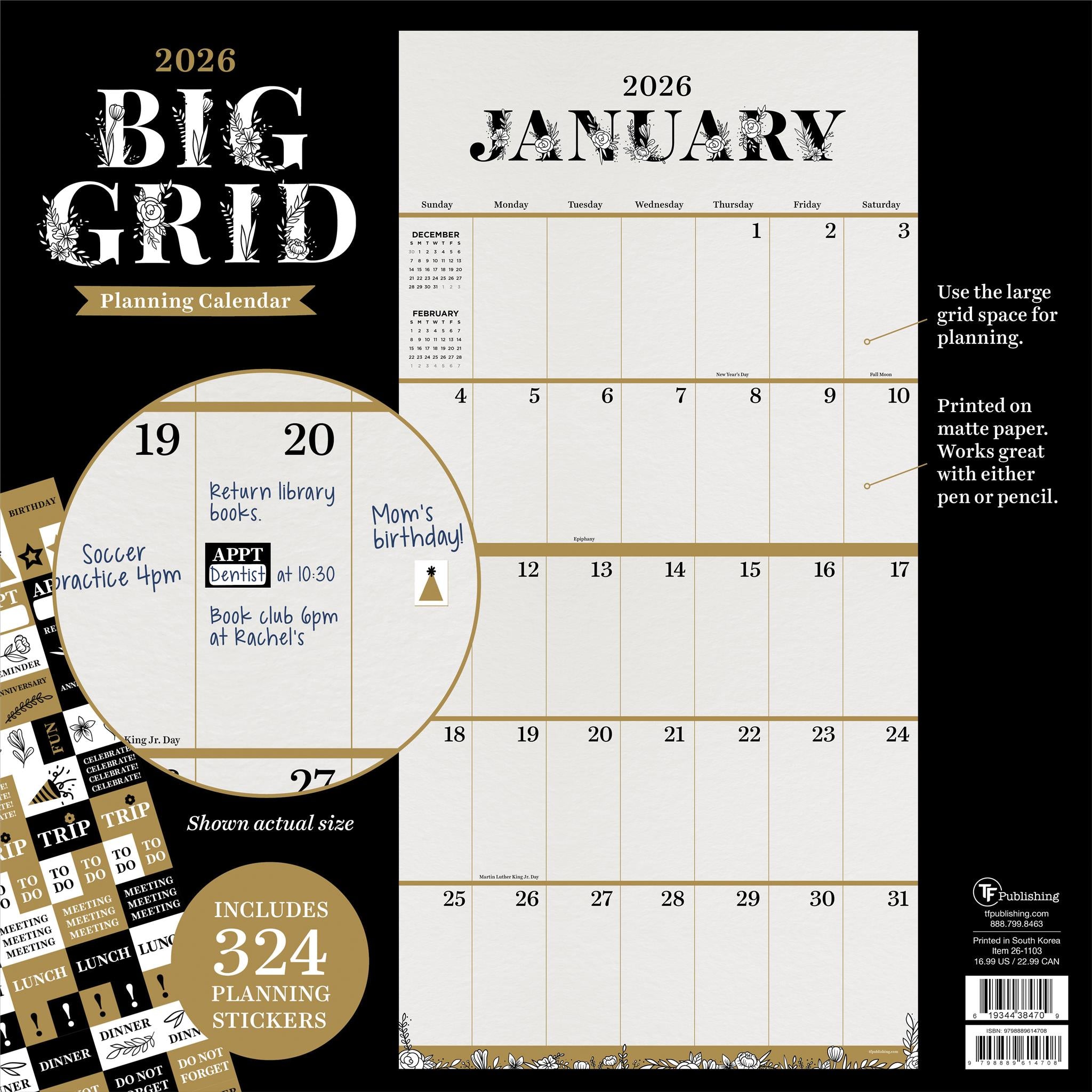 Big Grid Floral 2026 Wall Calendar