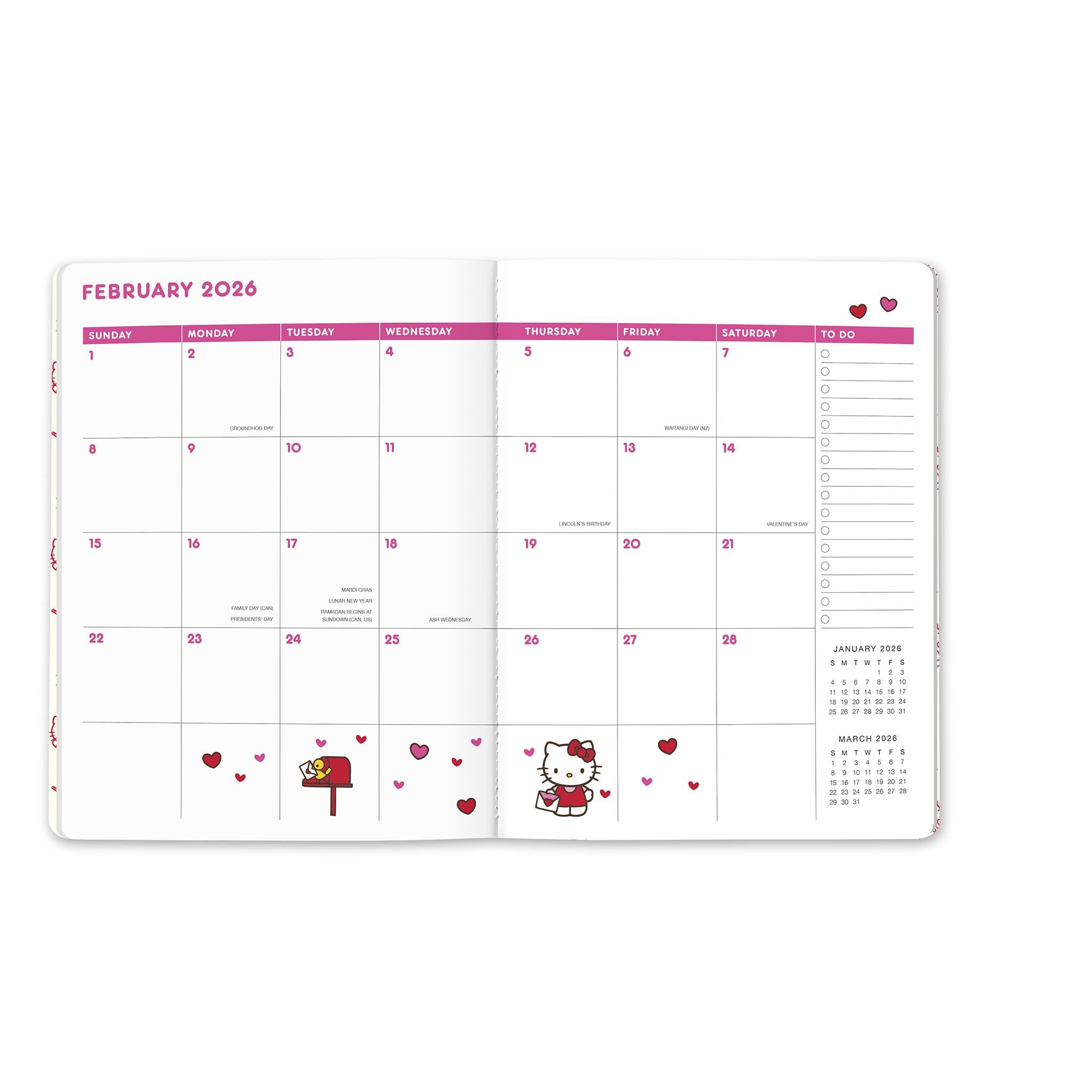 Agenda mensuel Hello Kitty rose ludique 2025-2026 - Disponible uniquement en ligne