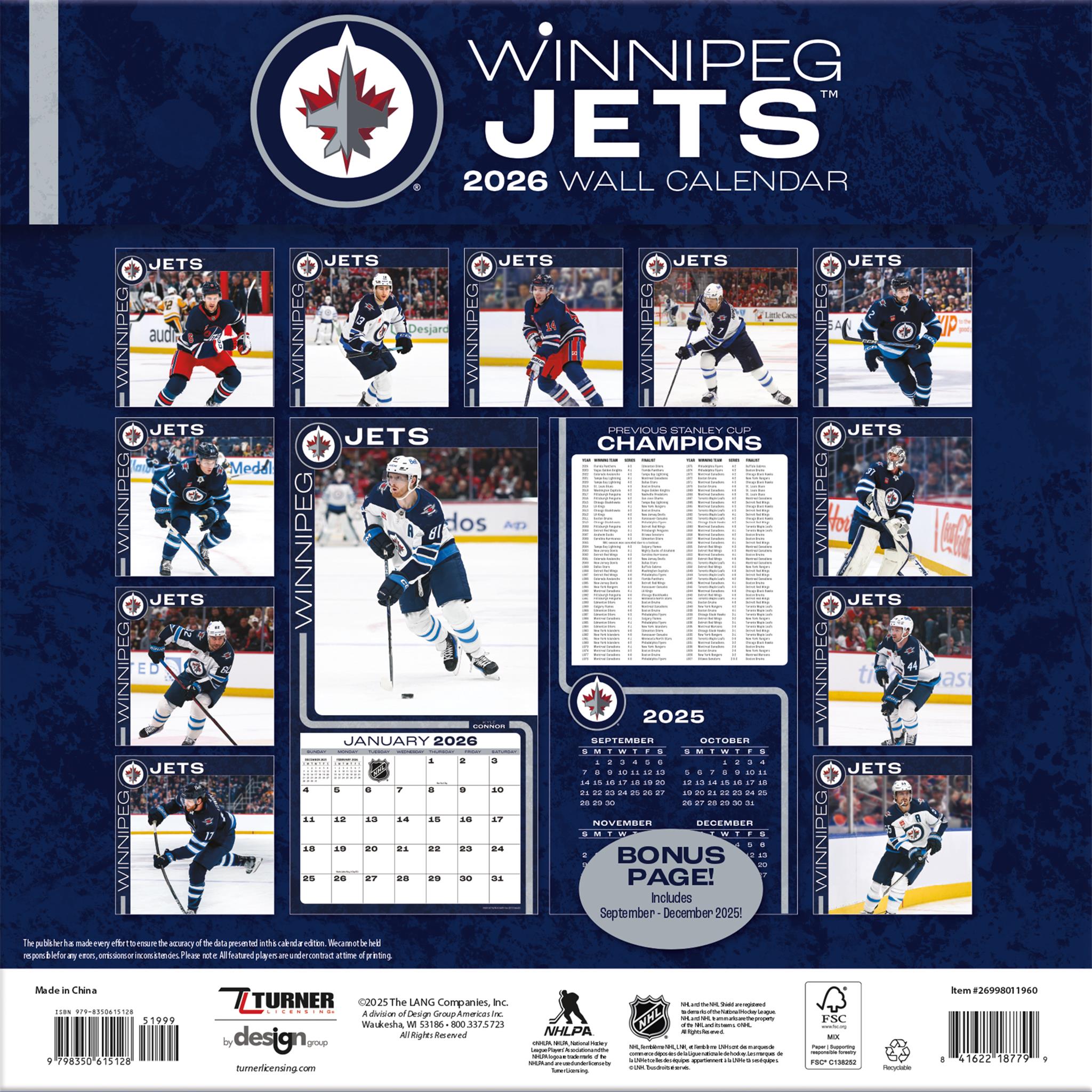 Calendrier mural 2026 des Jets de Winnipeg (LNH) - Disponible uniquement en ligne
