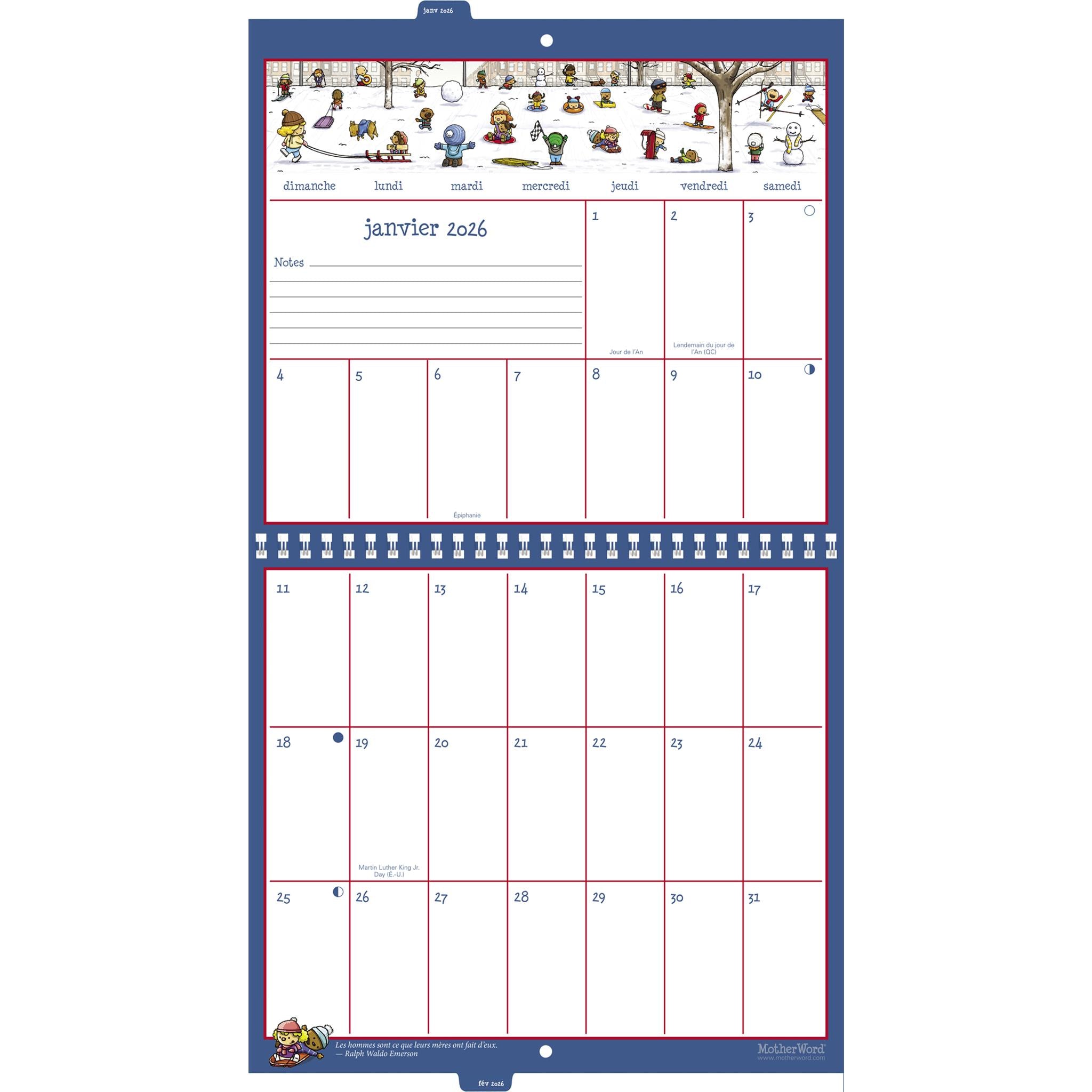 Motherword 2025-2026 Tabbed Wall Calendar (French)