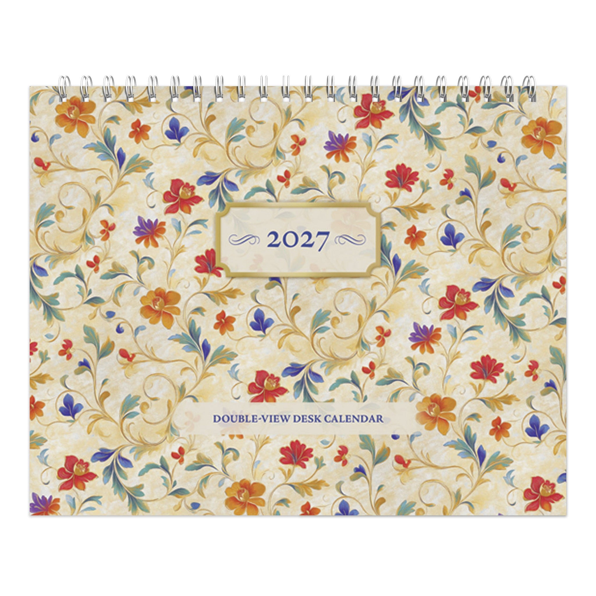 Patterned Double-View 2027 Easel Calendar