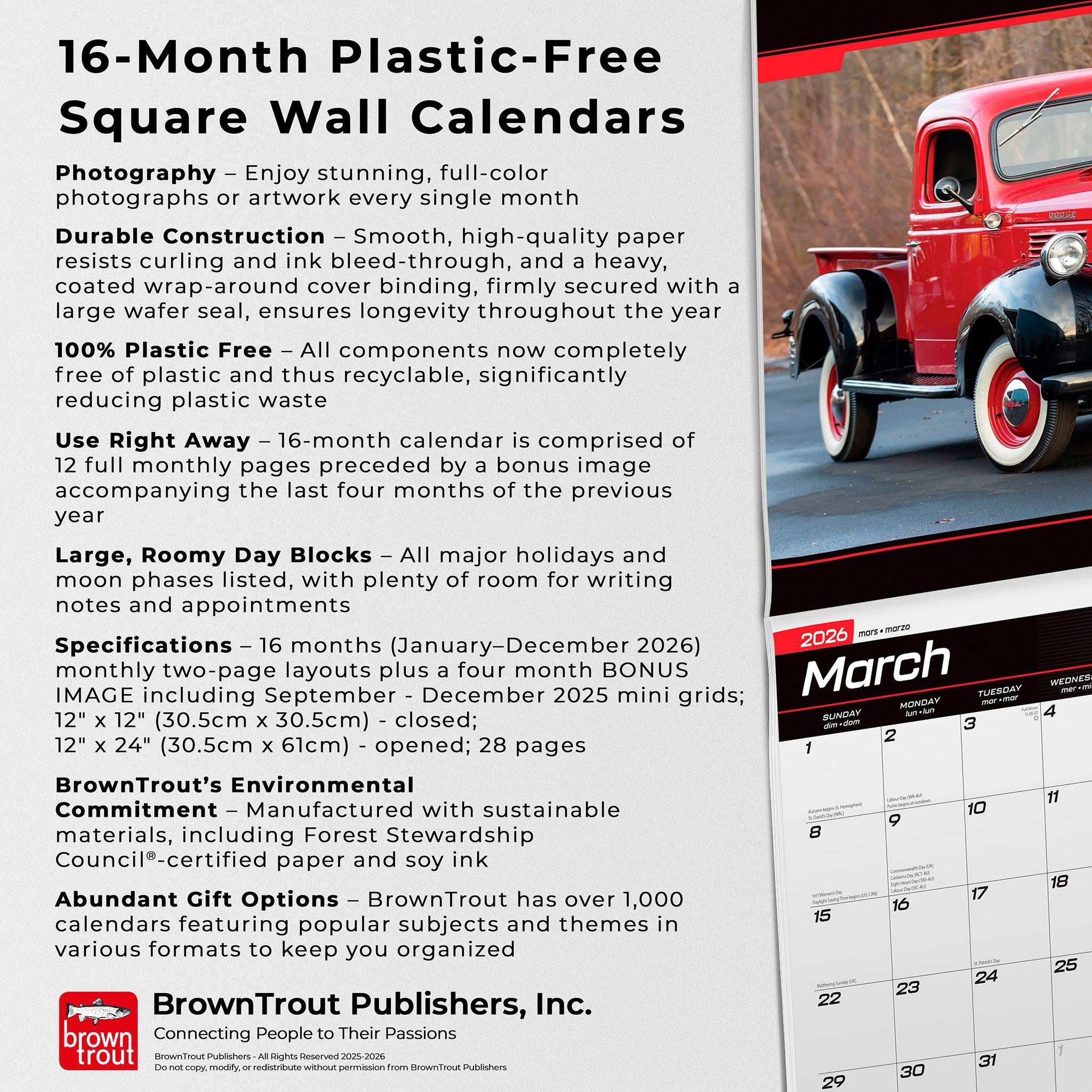 Classic Dodge Pickups 2026 Wall Calendar - Online Only