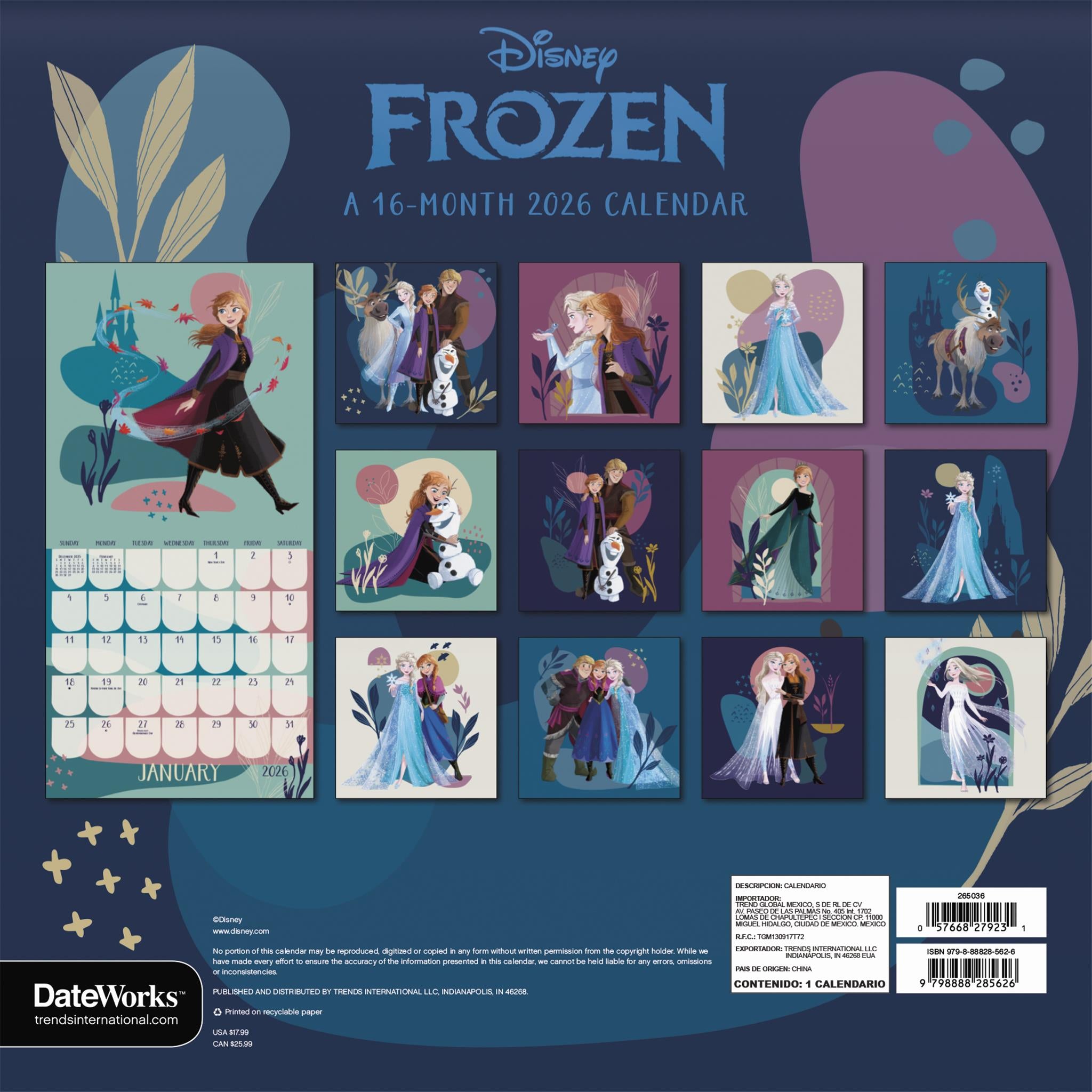 Calendrier mural La Reine des Neiges 2026