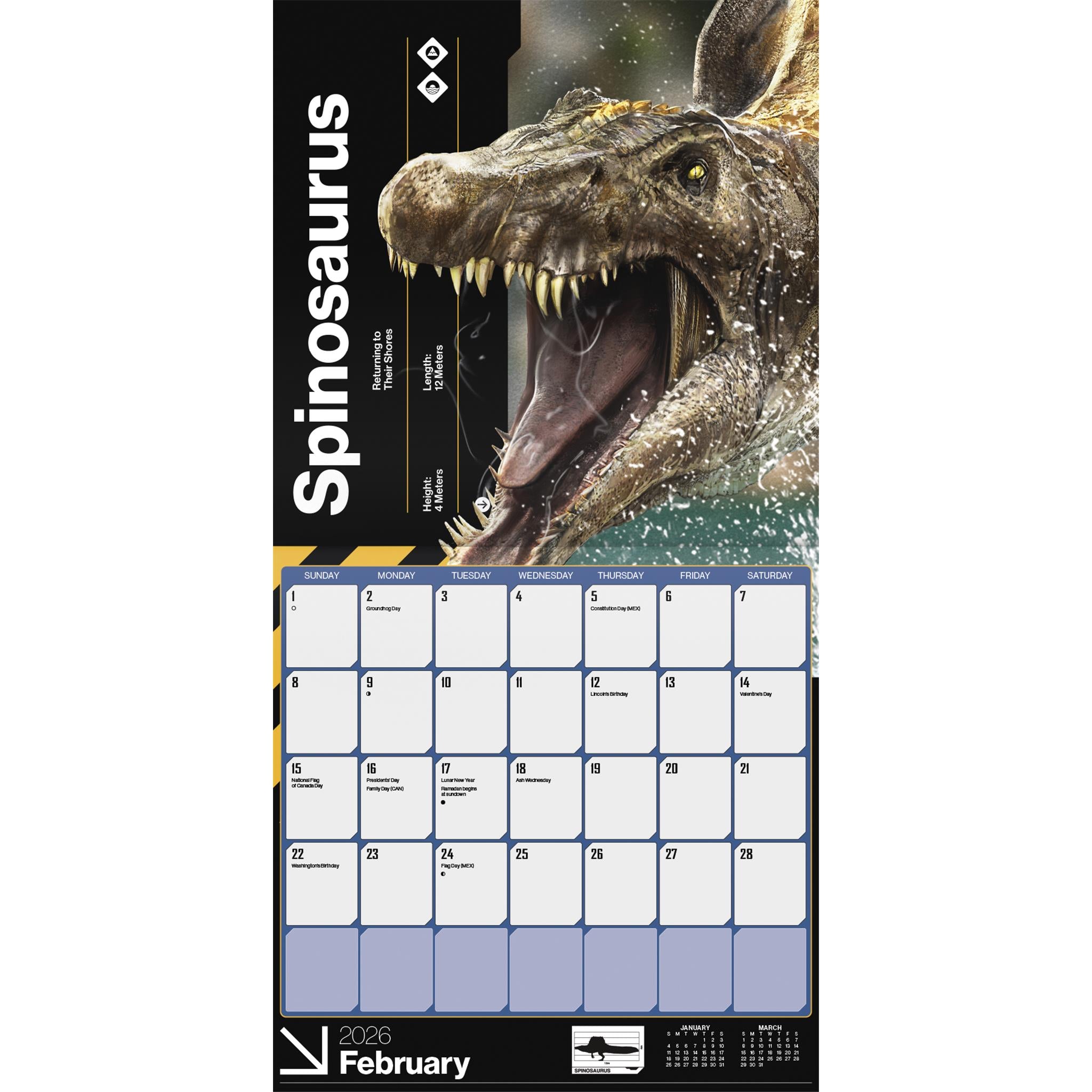 Jurassic World Wall 4 2026 Calendar