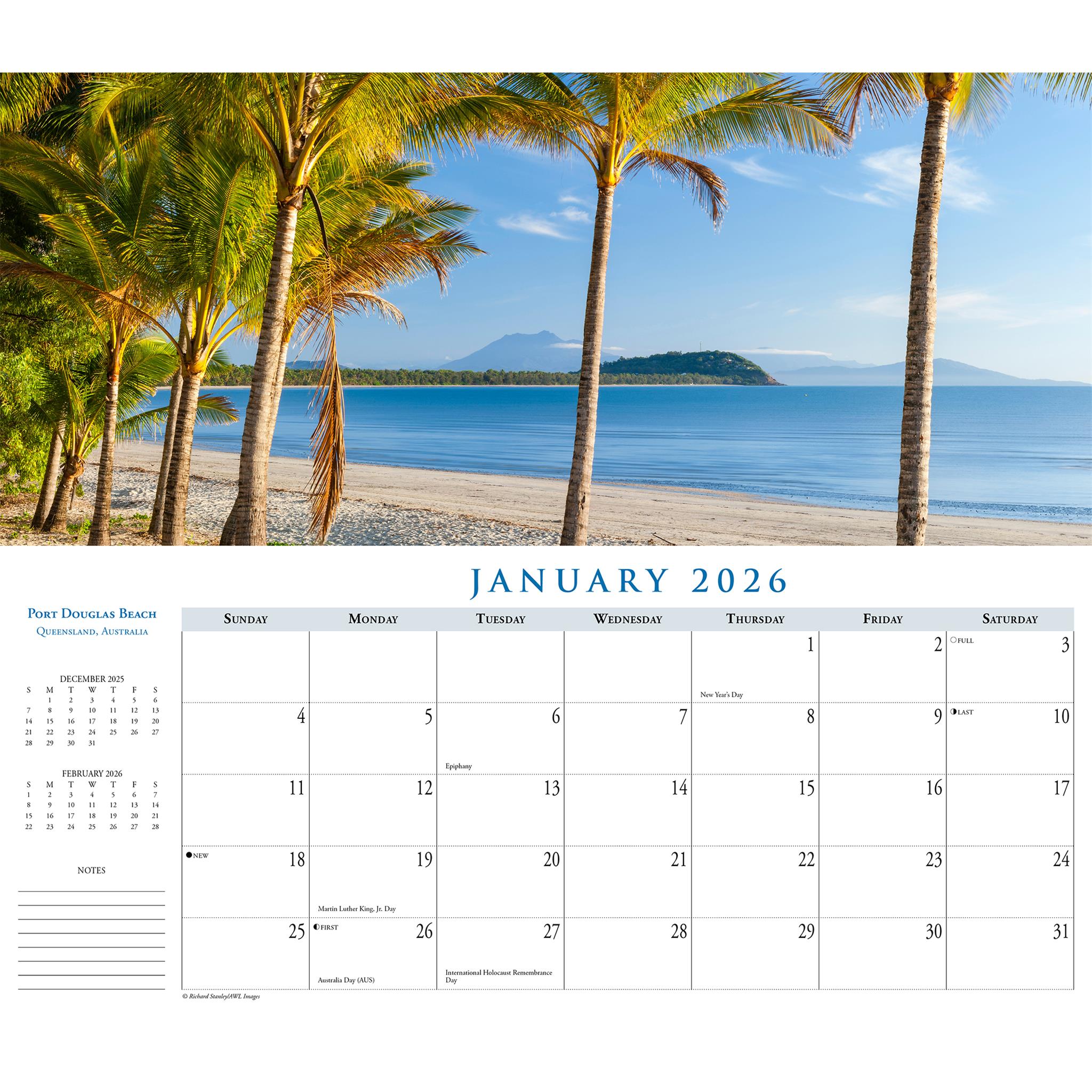 Calendrier mince panoramique des plages 2026