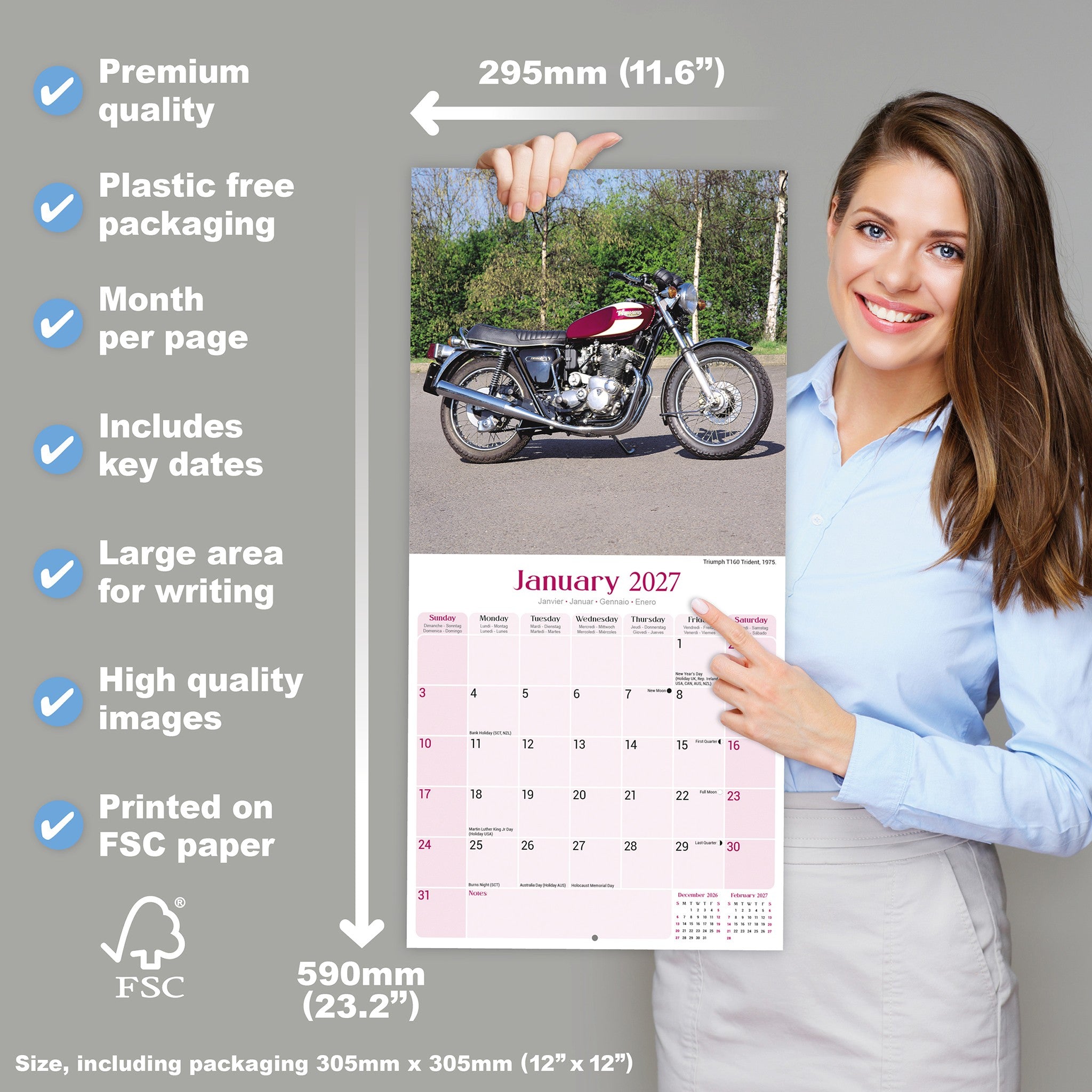 Classic British Bikes 2027 Wall Calendar