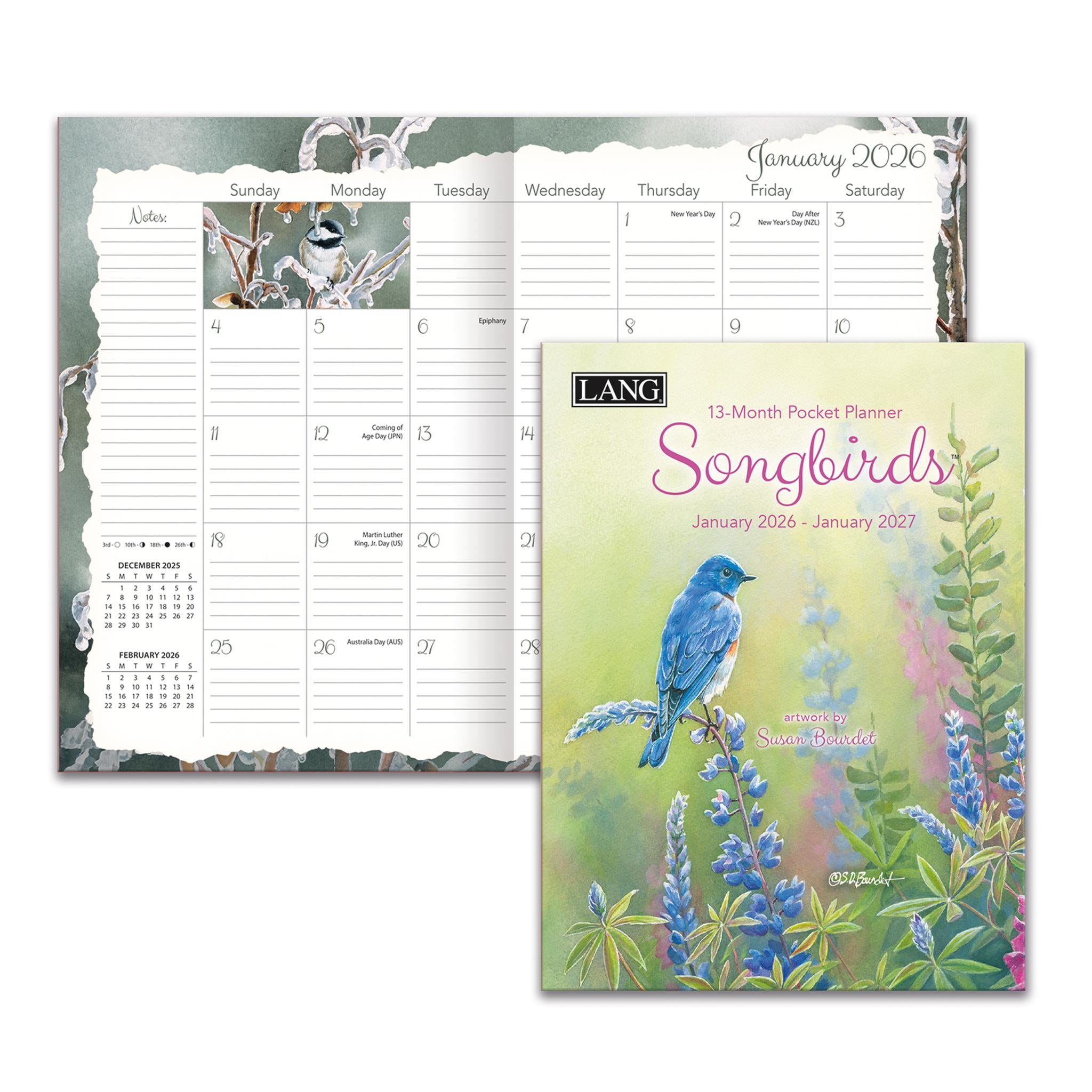 Agenda de poche mensuel Songbirds 2026