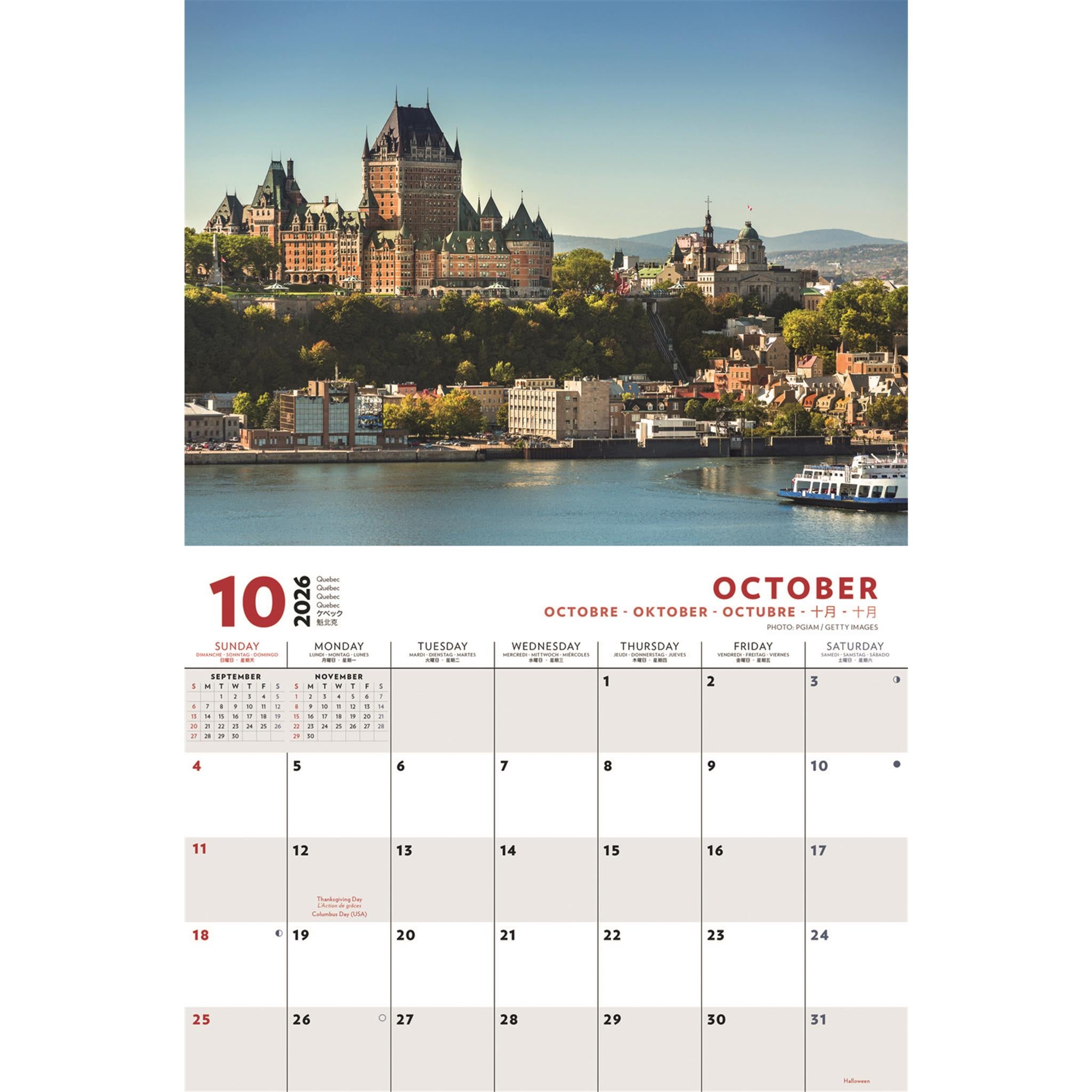 Calendrier mural multilingue du Canada 2026