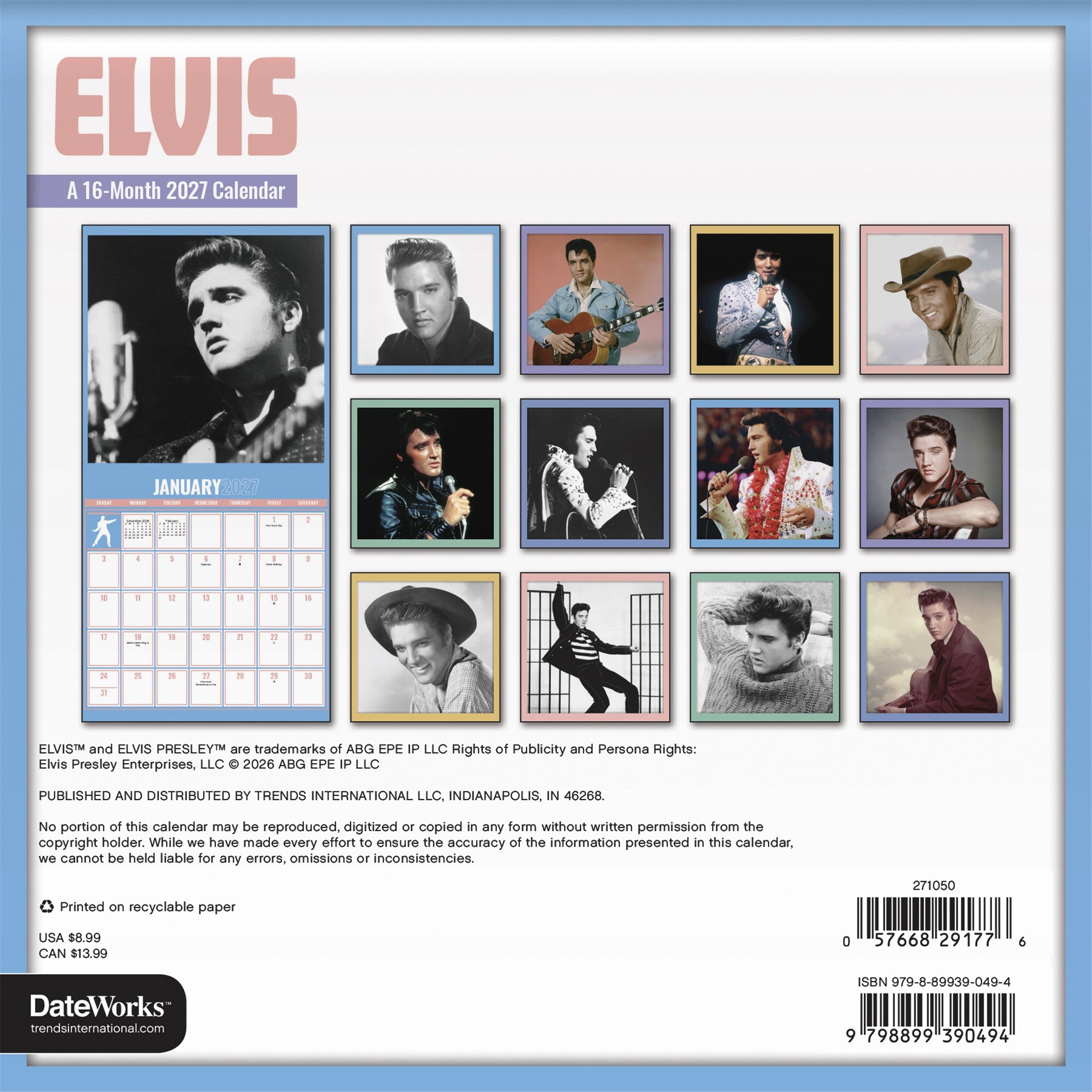 Mini calendrier Elvis Presley 2027