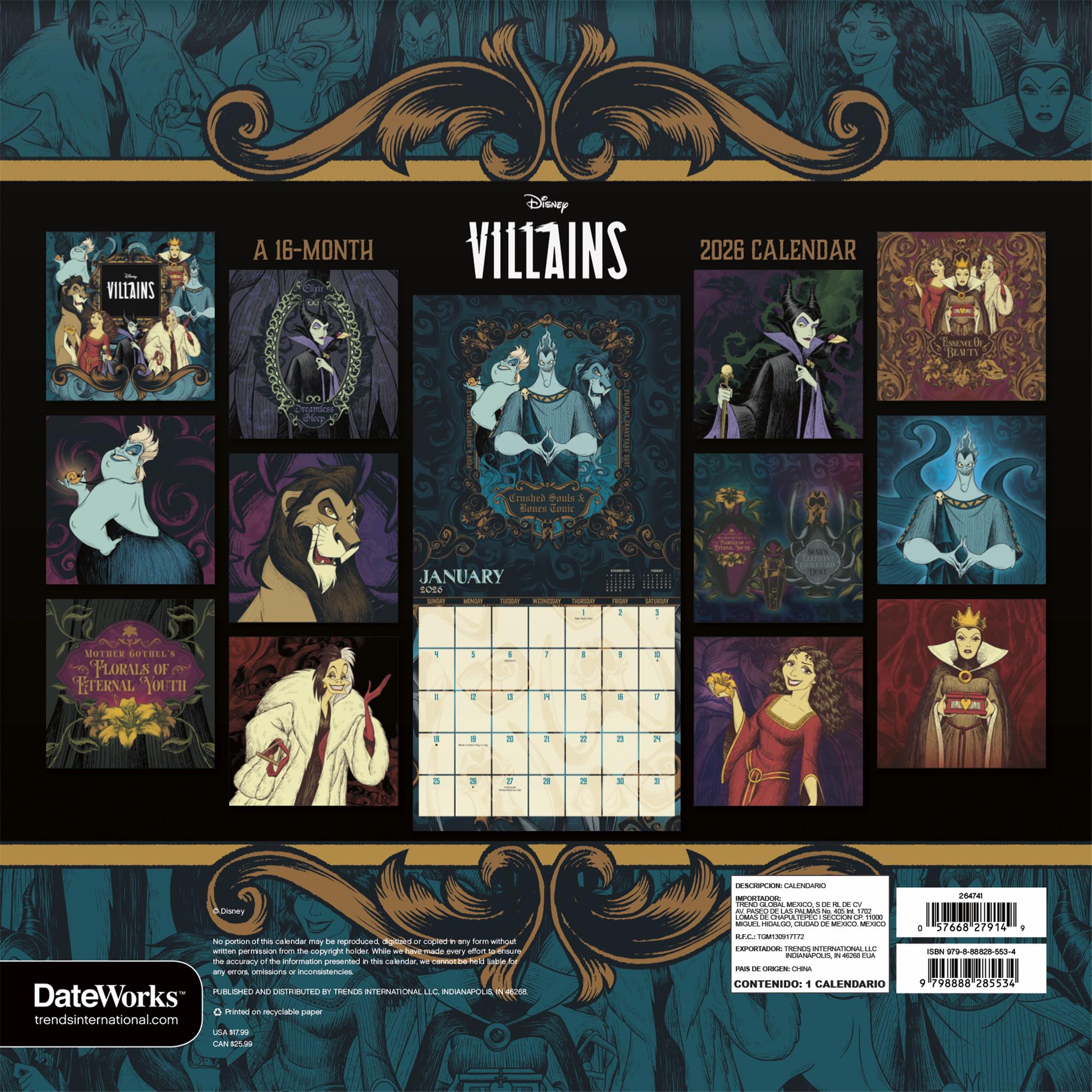 Calendrier mural Disney Villains 2026