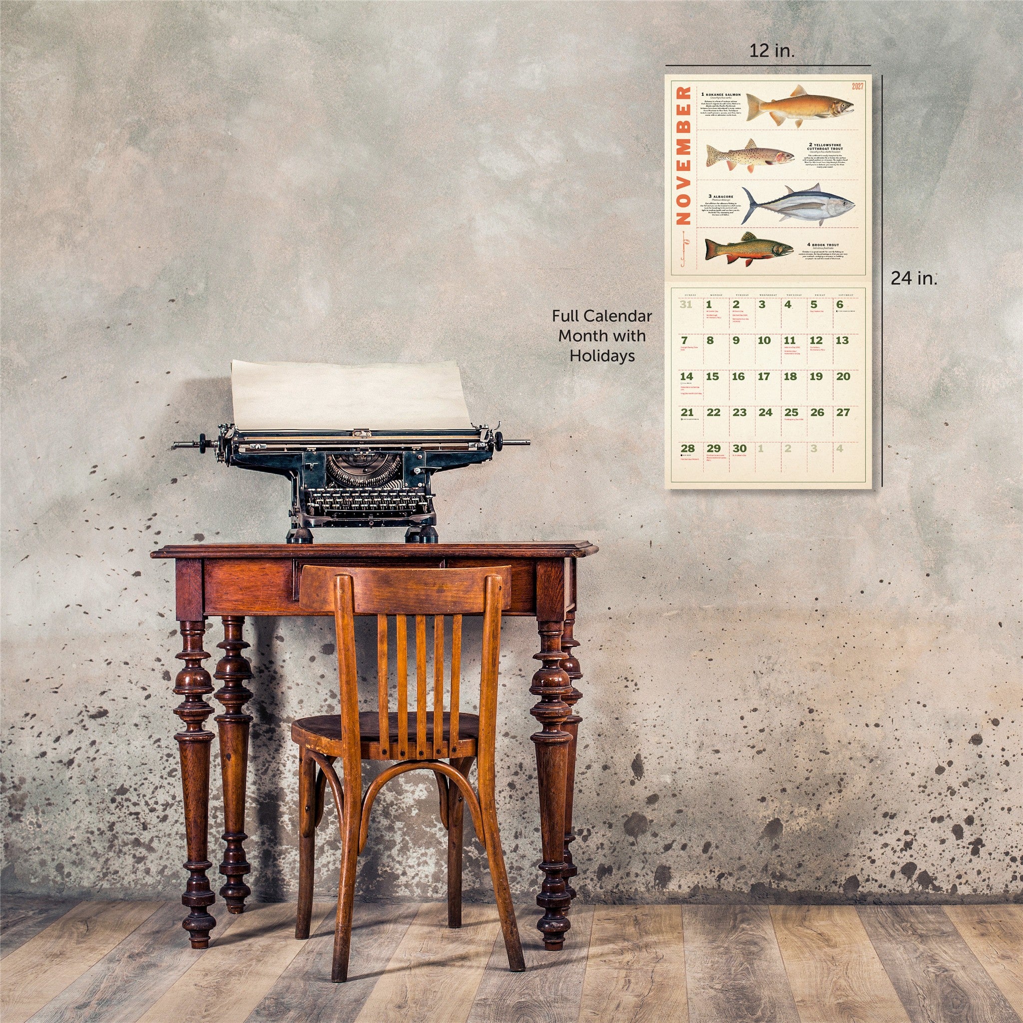 Calendrier mural Douze mois de pêche 2027