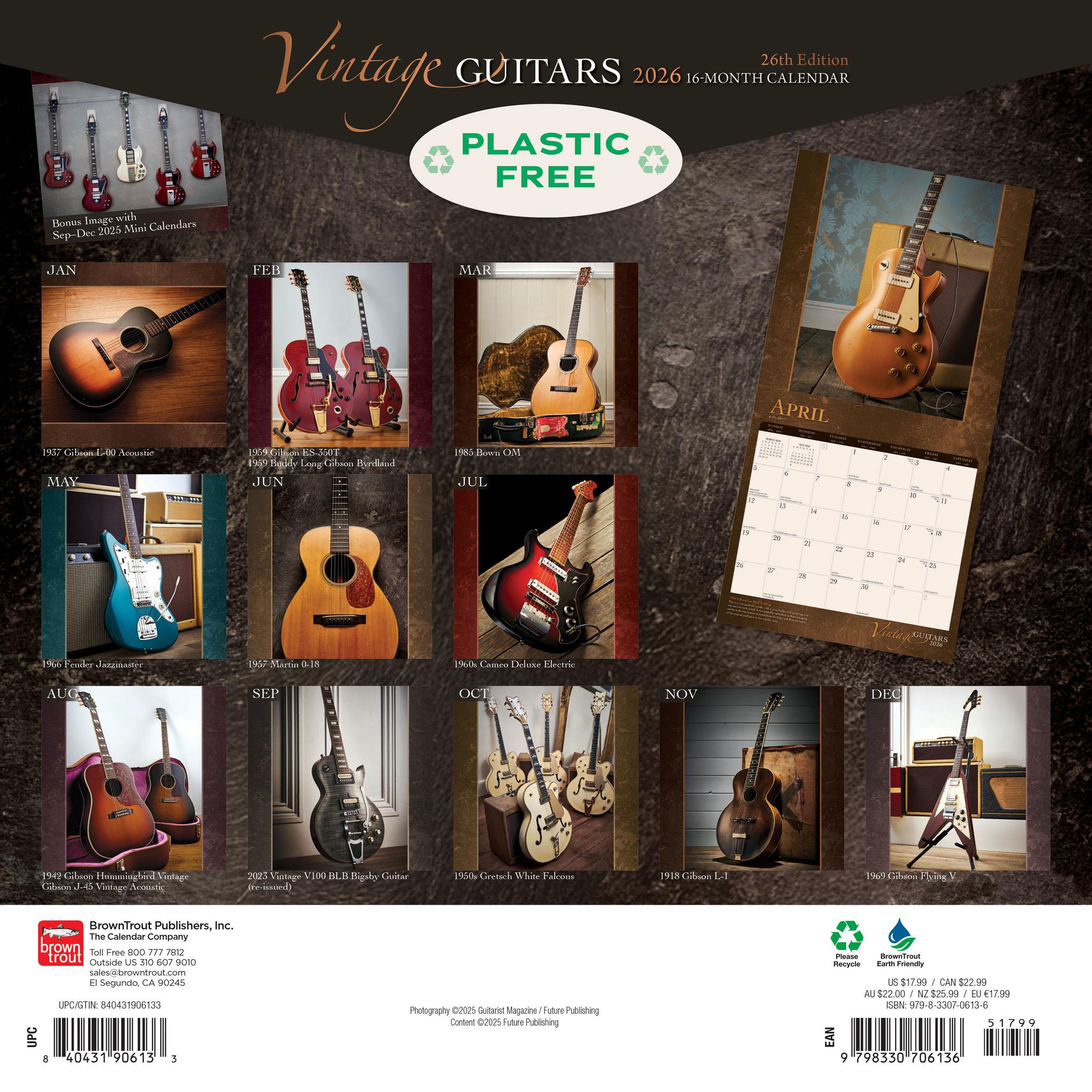 Calendrier mural Guitares Vintage 2026