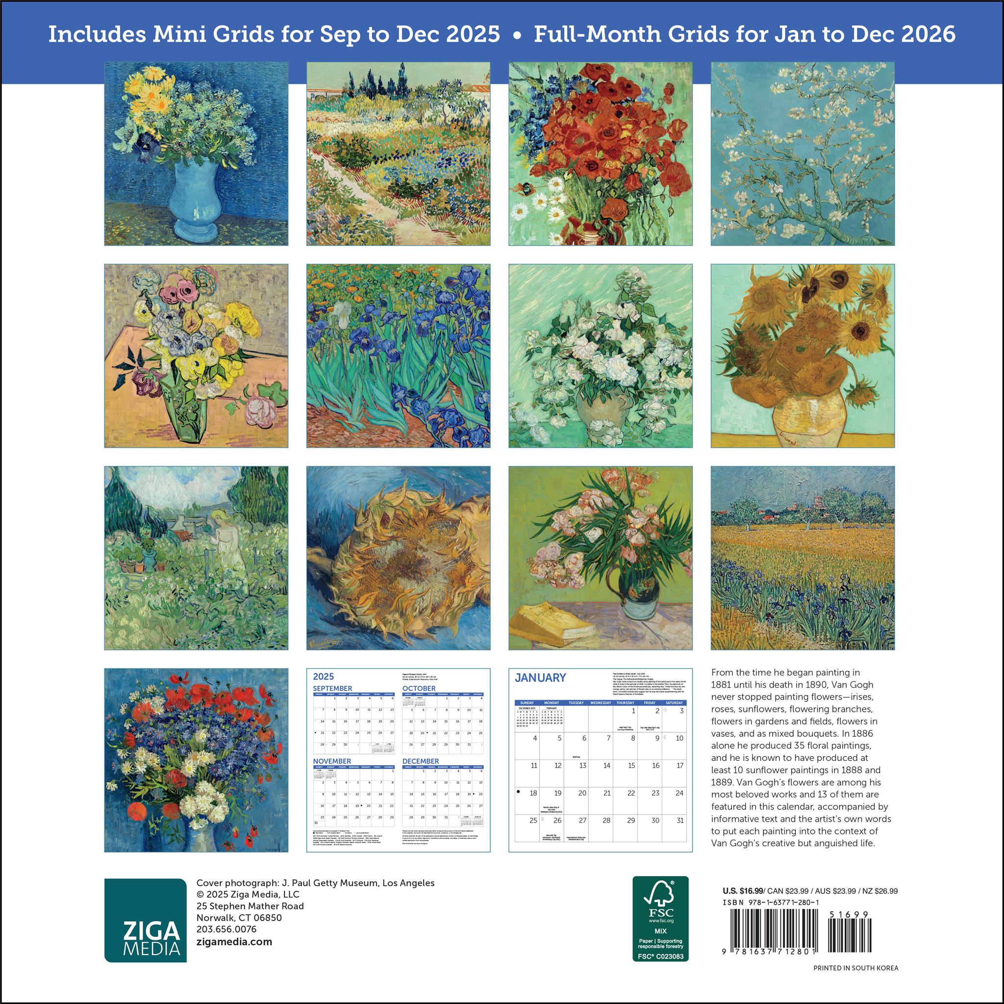 Calendrier mural Van Gogh Fleurs 2026