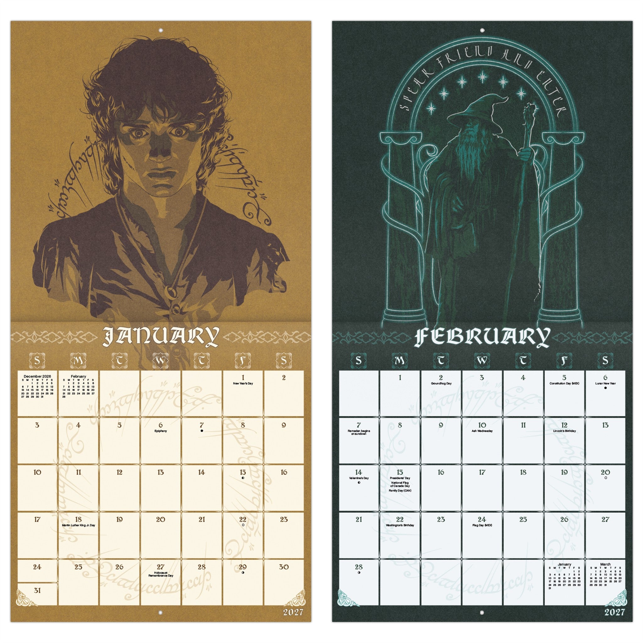 Calendrier mural 2027 Le Seigneur des Anneaux