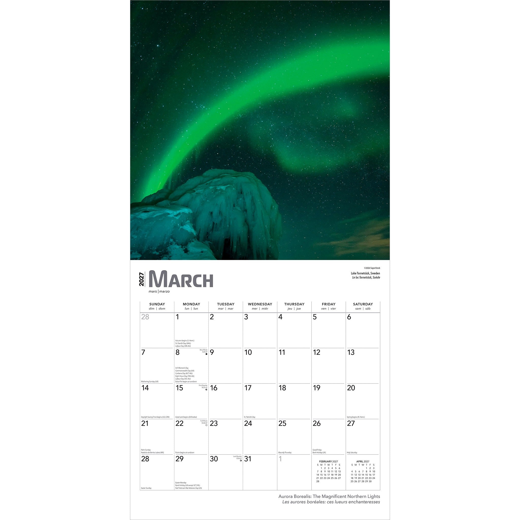 Aurora Borealis / Les aurores boréales 2027 Wall Calendar - Online Only