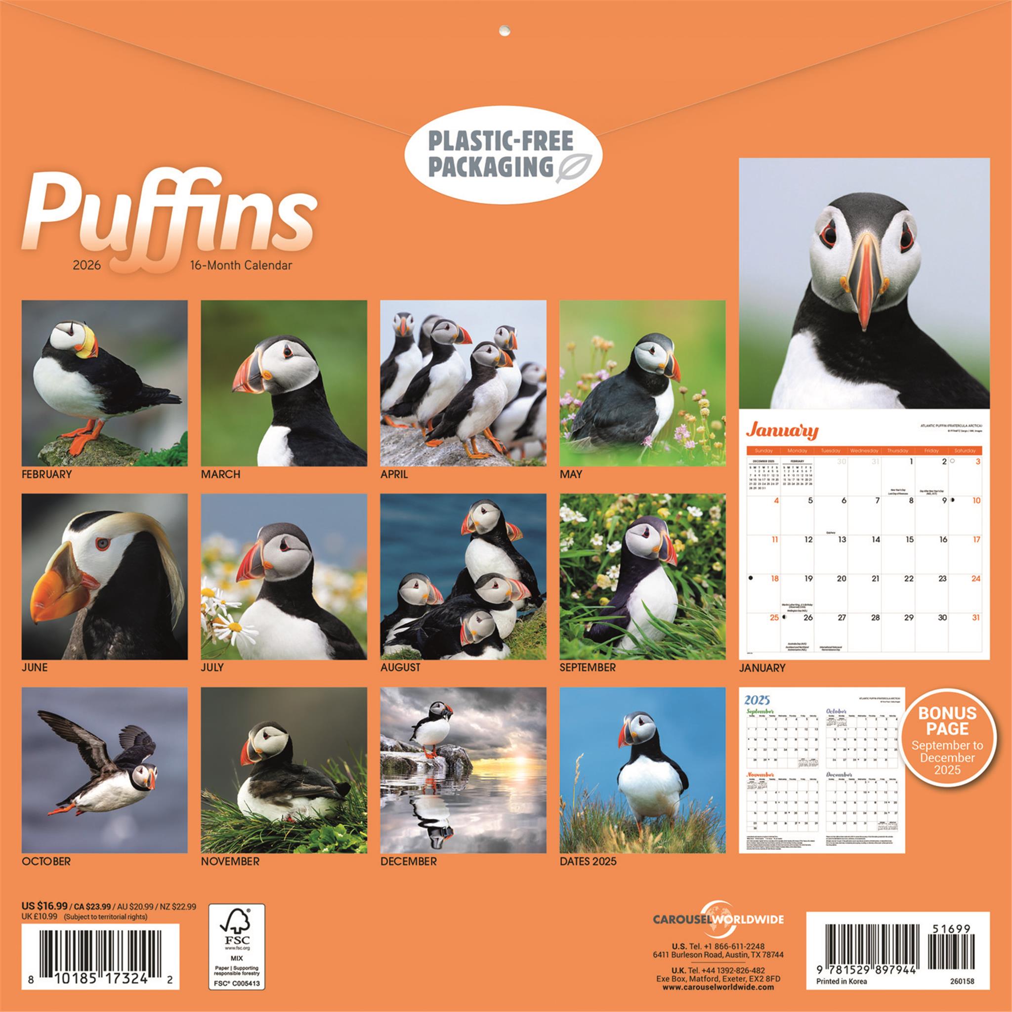 Calendrier mural Puffins 2026