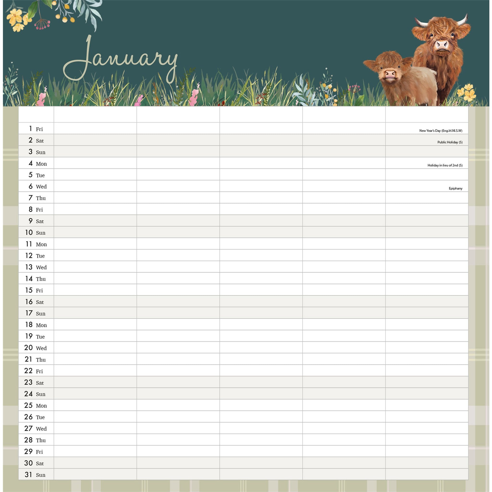 Highland Cows Planner 2027 Wall Calendar