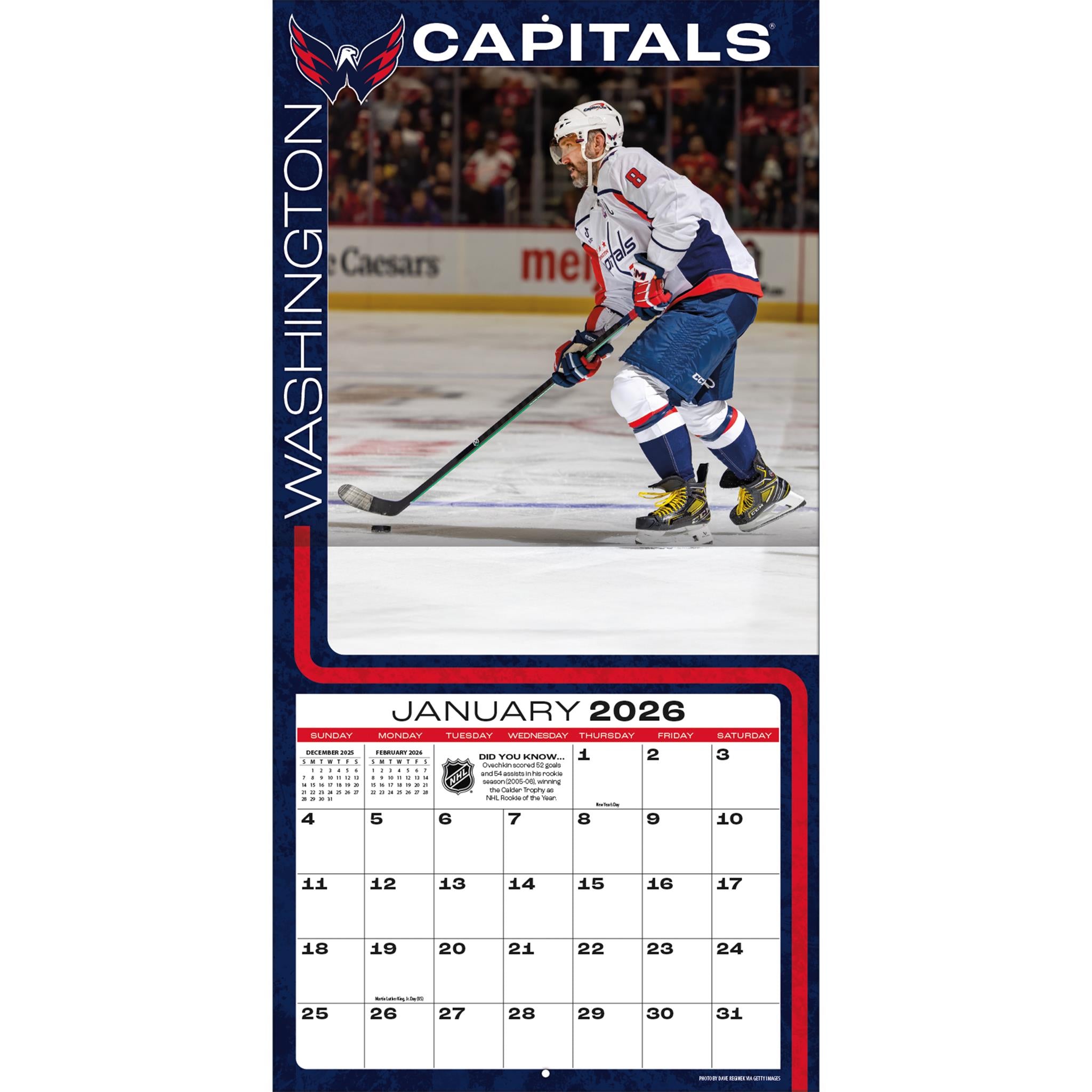 NHL Alex Ovechkin Washington Capitals 2026 Wall Calendar