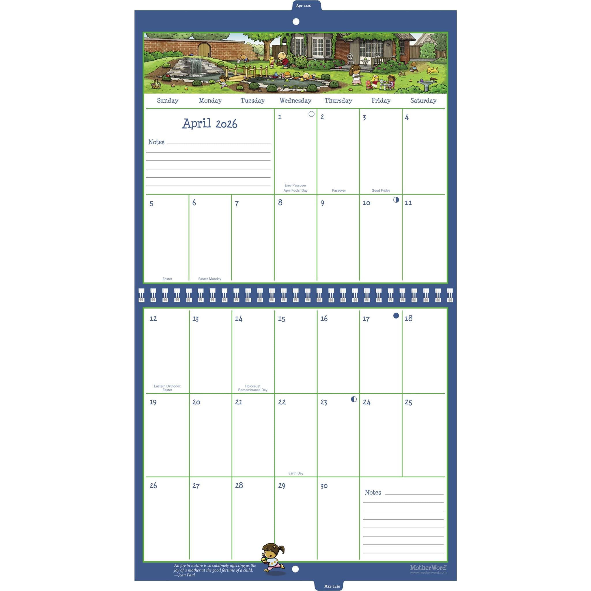 Calendrier mural Motherword Tabbed en anglais 2025-2026