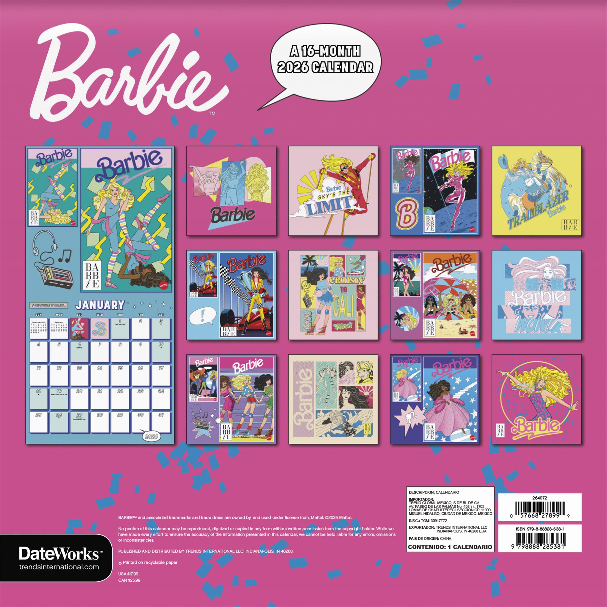 Calendrier mural Barbie Comic 2026