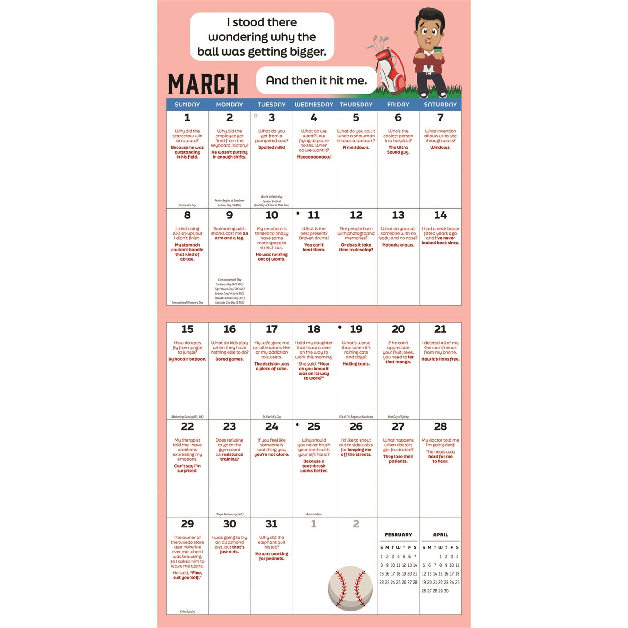 Calendrier mural du roi des blagues de papa 2026