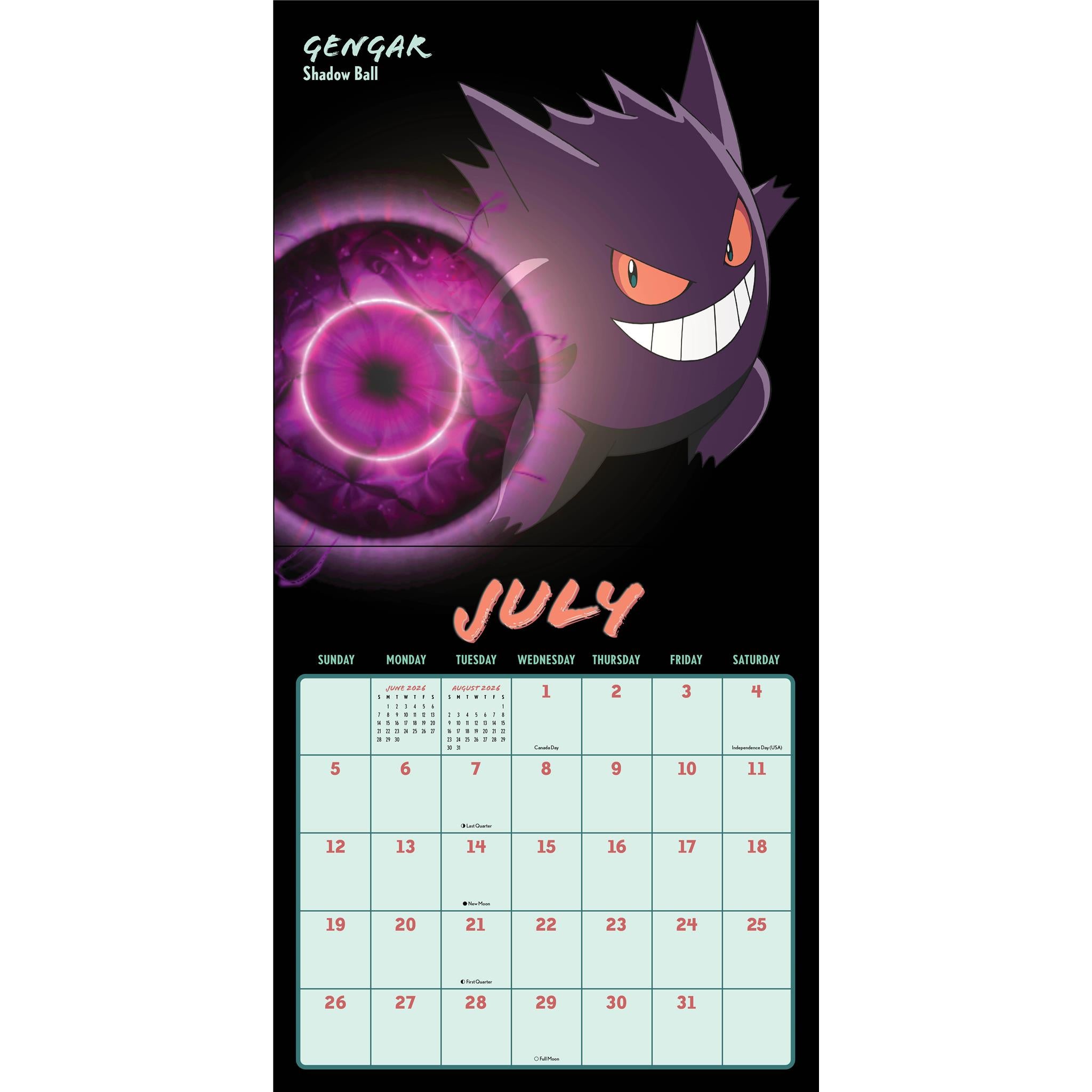 Calendrier mural Pokémon Moves 2026 - Disponible uniquement en ligne