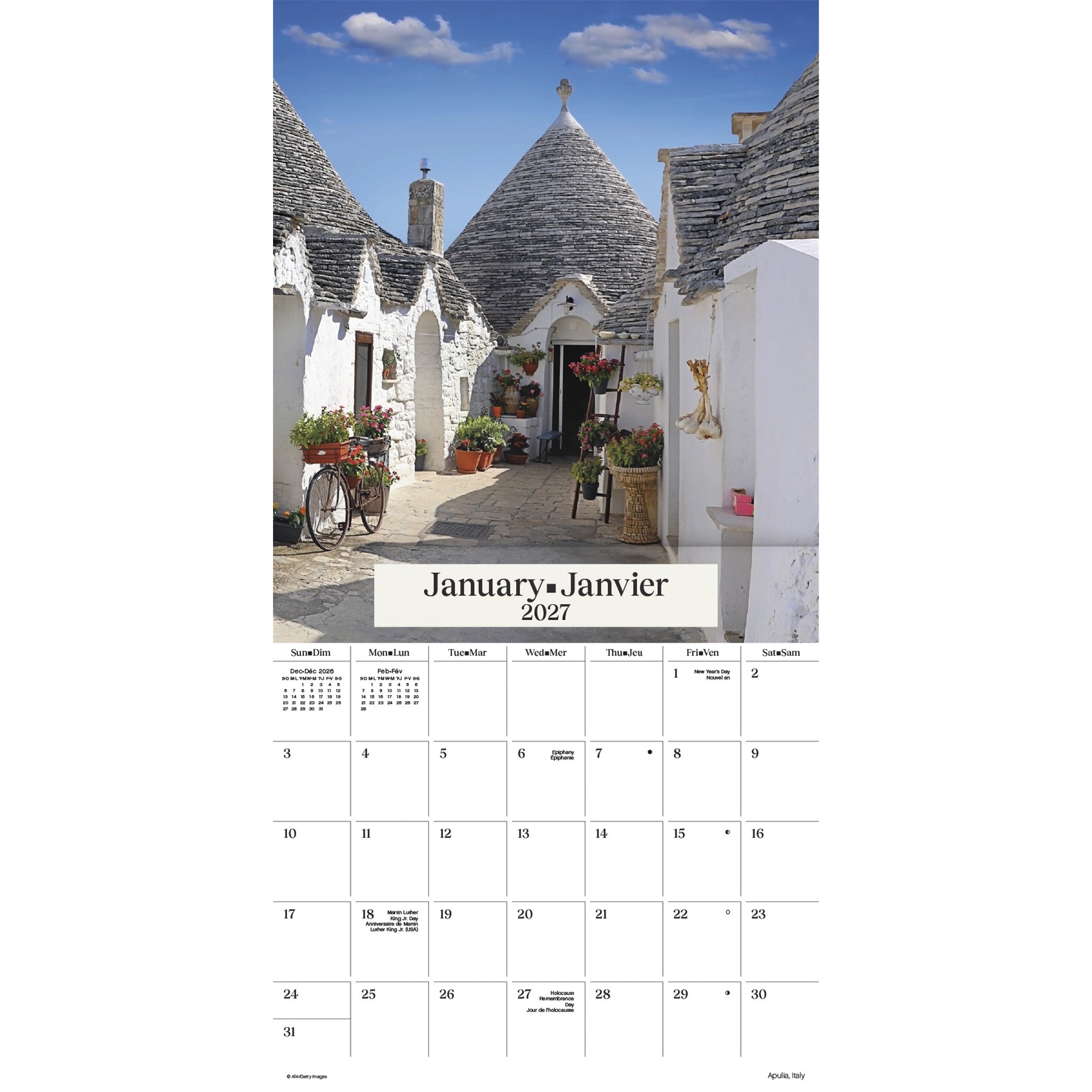 Exotic Destinations / Destinations Exotiques 2027 Wall Calendar - Online Only