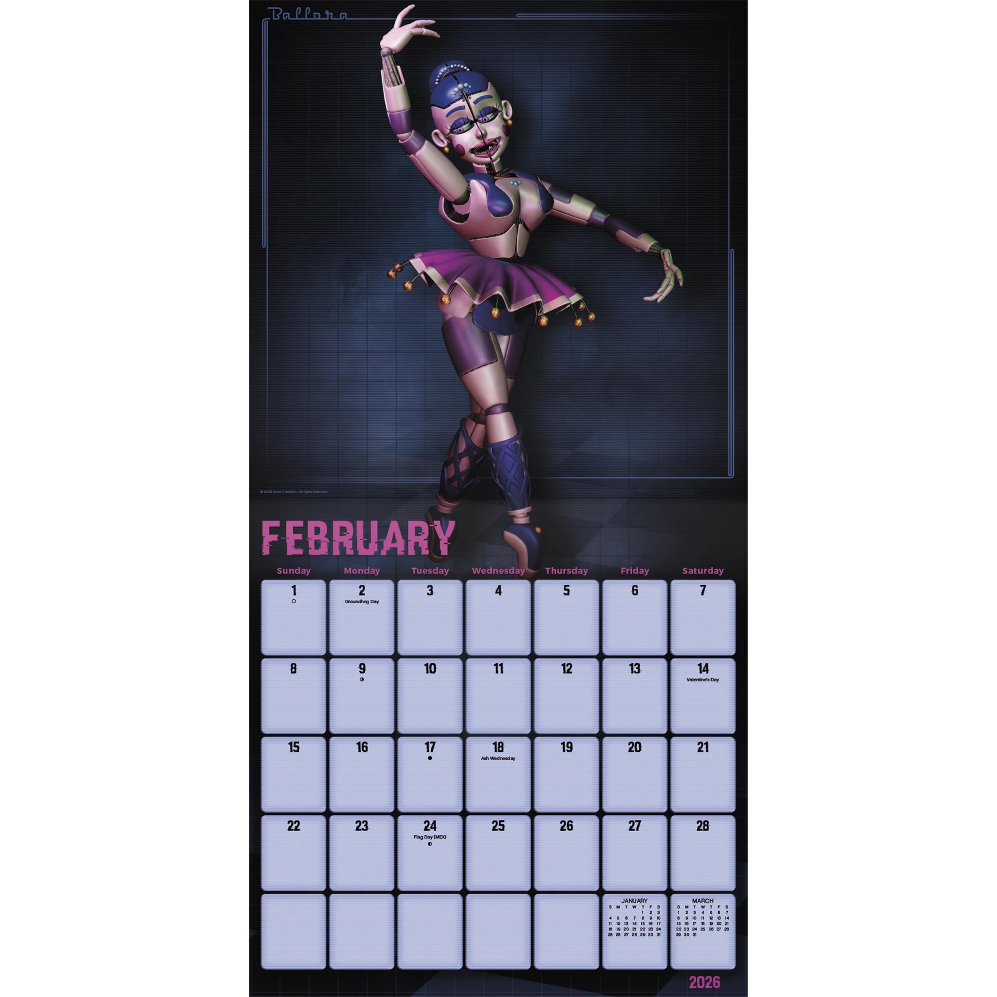 Calendrier mural de luxe exclusif Five Nights At Freddy's avec autocollant 2026