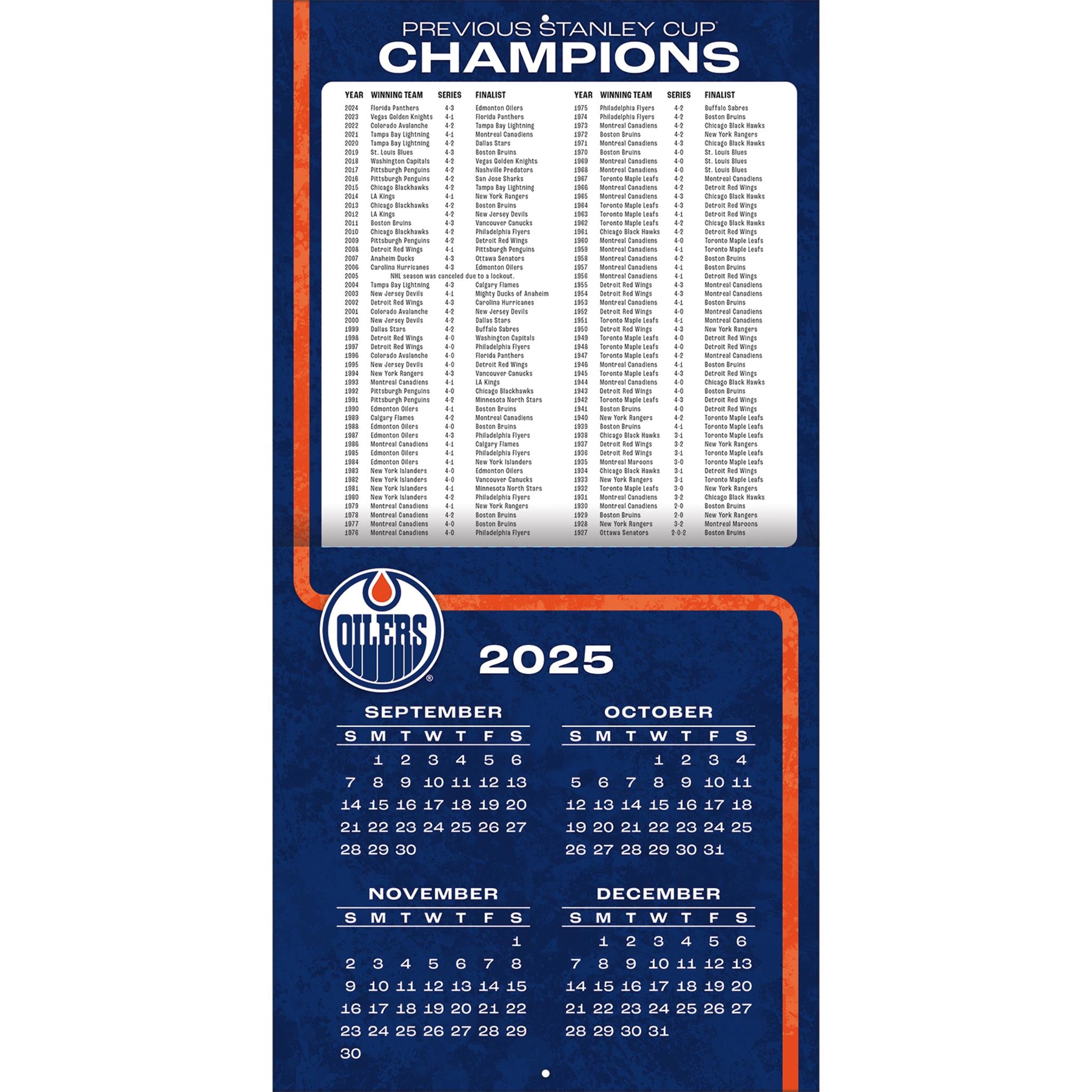 Calendrier mural 2026 des Oilers d'Edmonton de la LNH