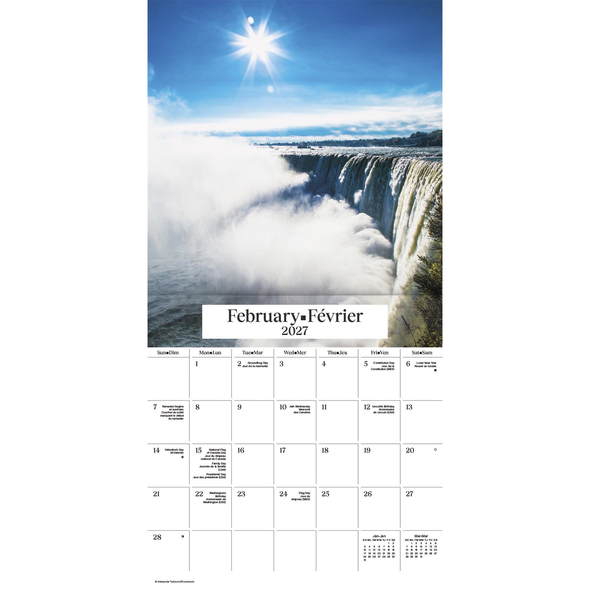 Calendrier mural Chutes du Niagara 2027