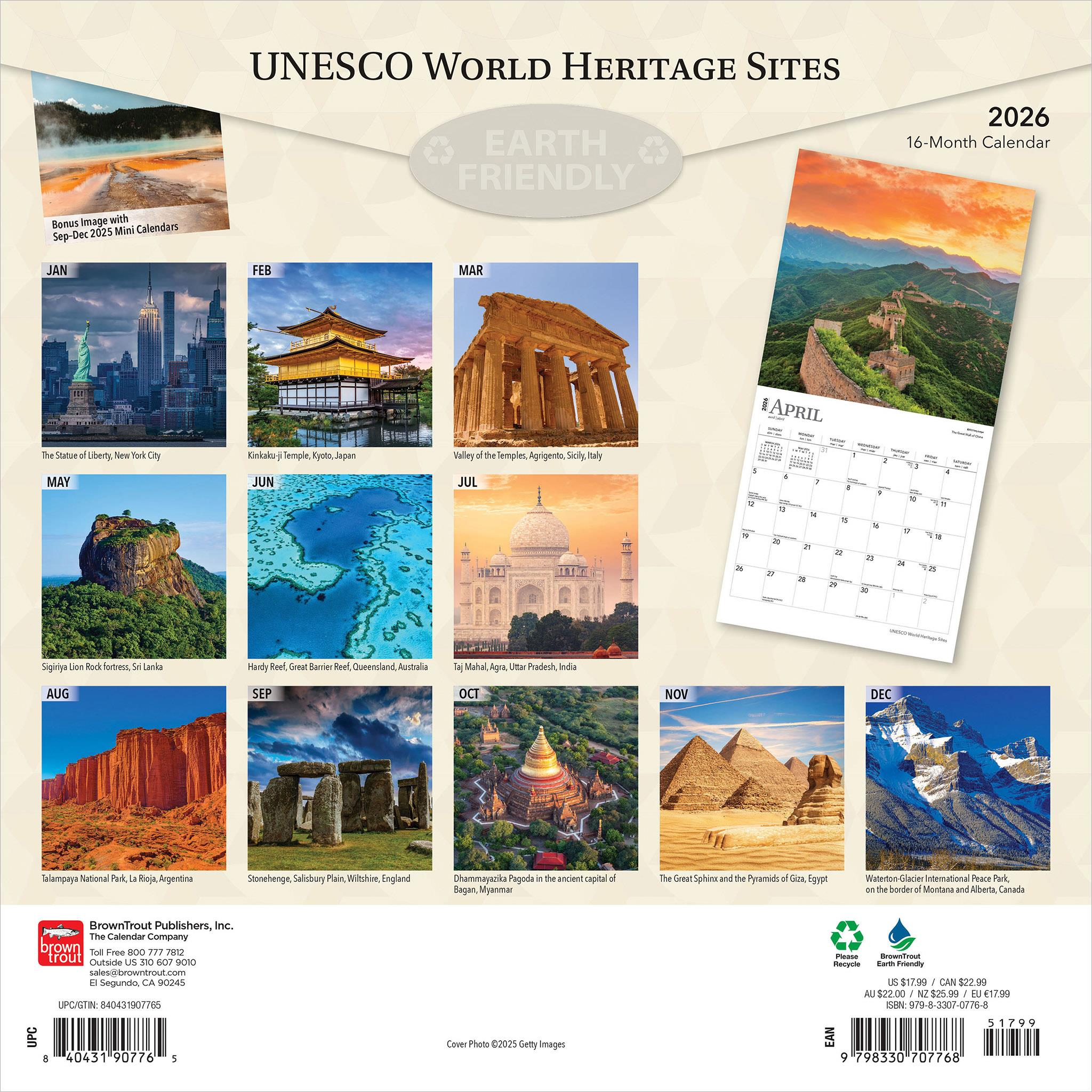 Calendrier mural des sites du patrimoine mondial de l'UNESCO 2026