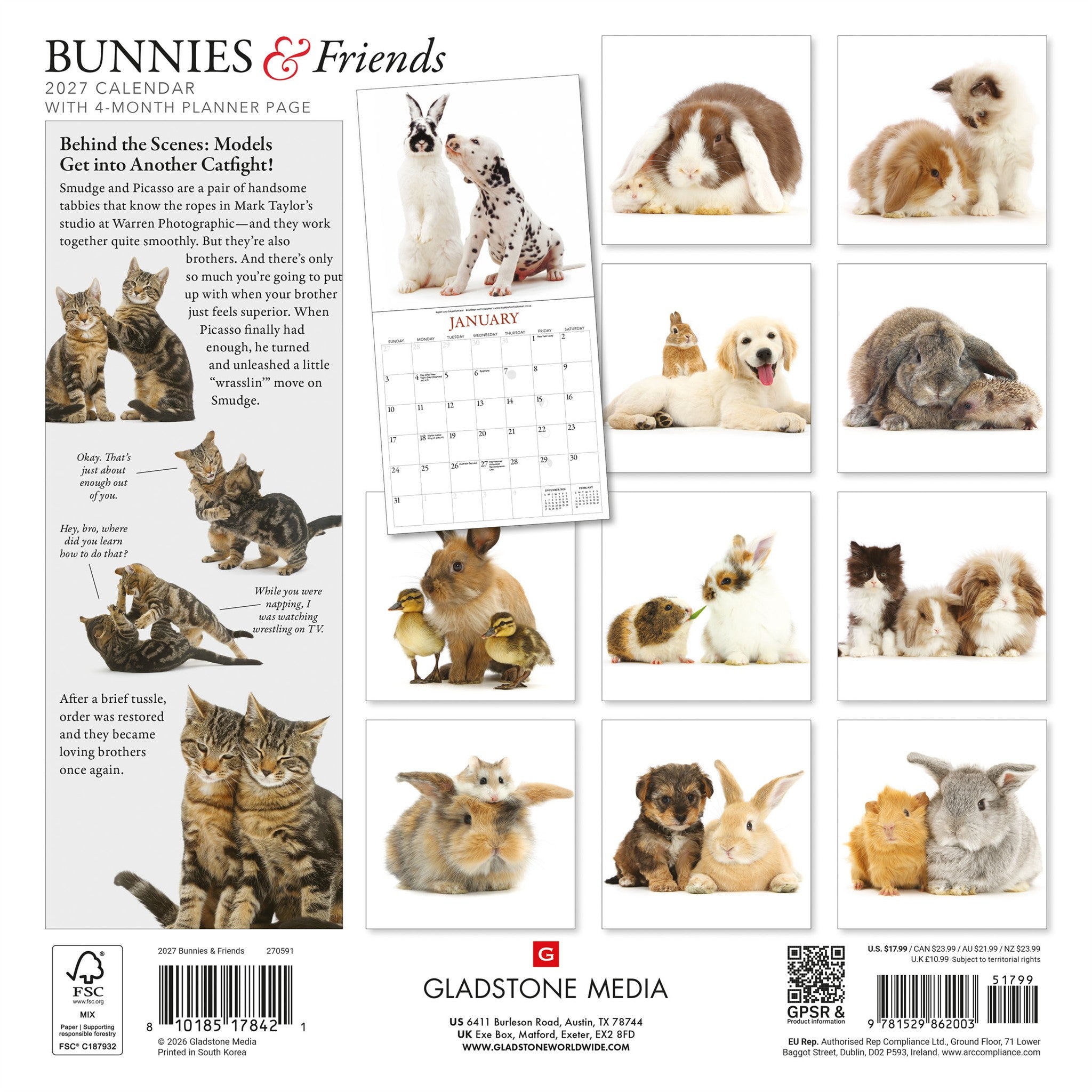 Calendrier mural 2027 Lapins et amis