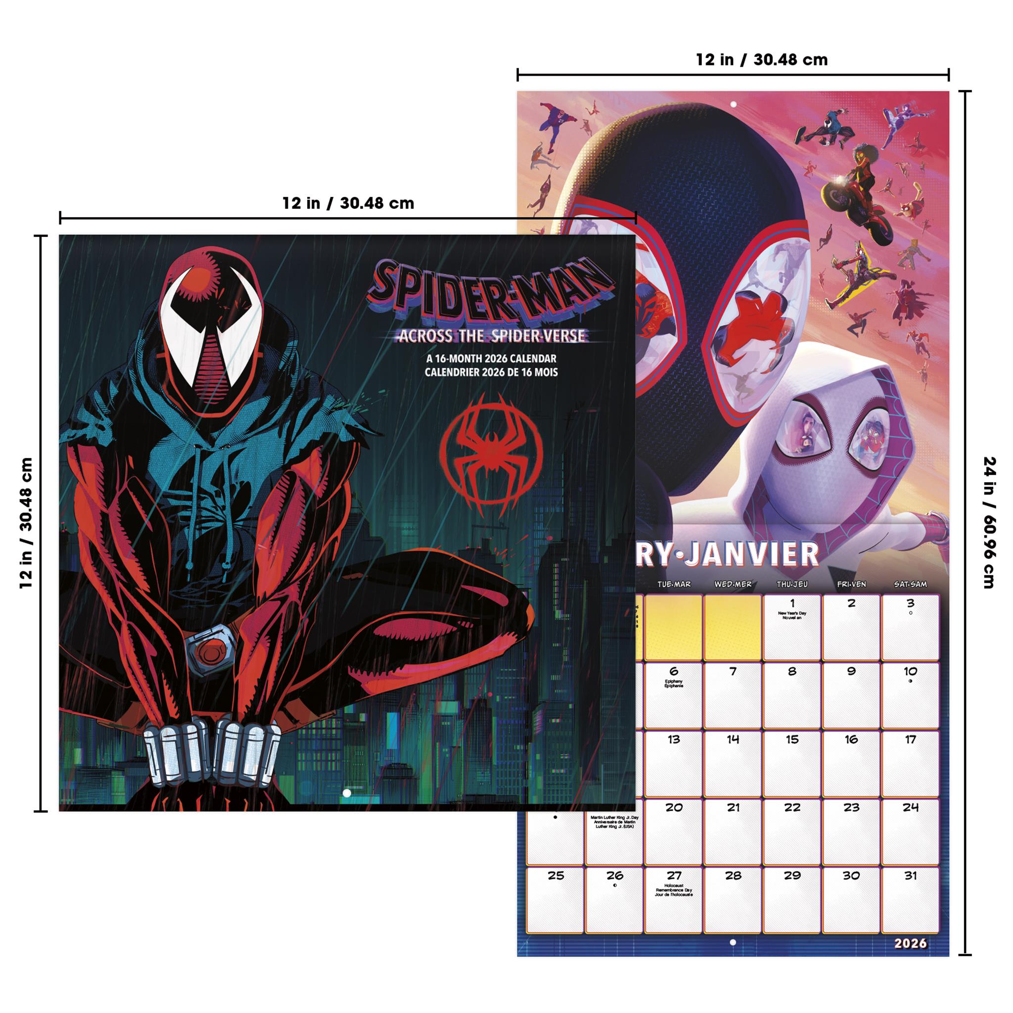 Calendrier mural bilingue Spider-Man: Across the Spider-Verse 2026