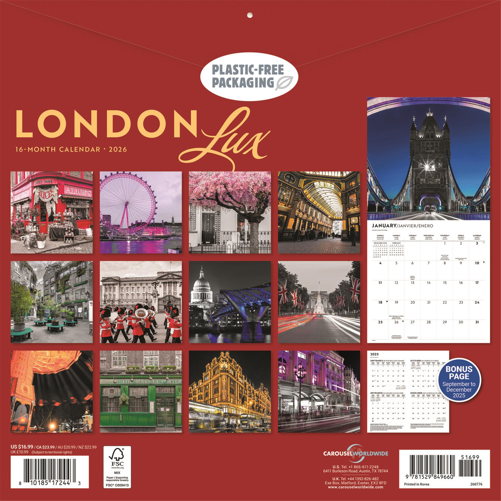 Calendrier mural London Lux 2026