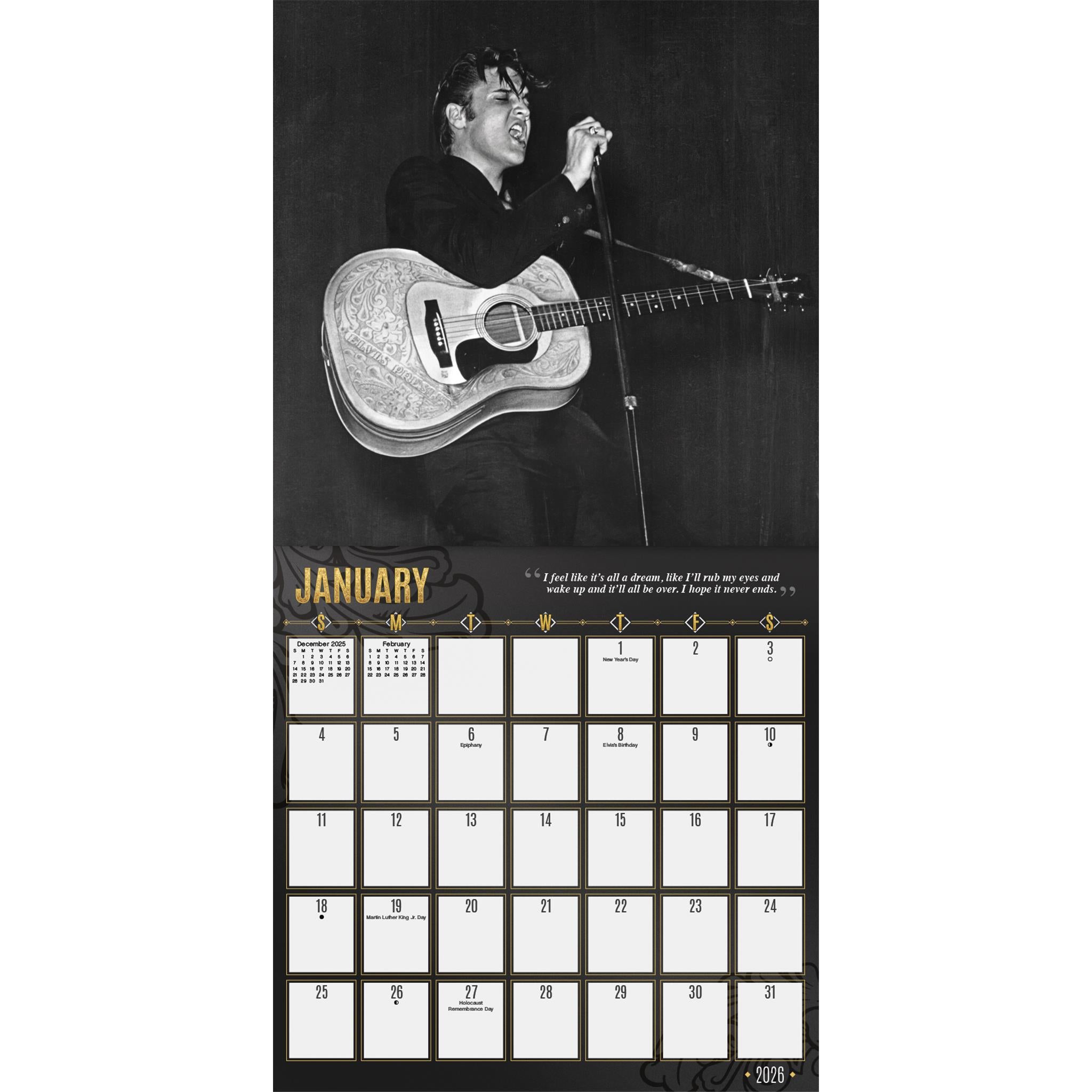 Calendrier mural Elvis Presley Édition Collector 2026 - Disponible uniquement en ligne