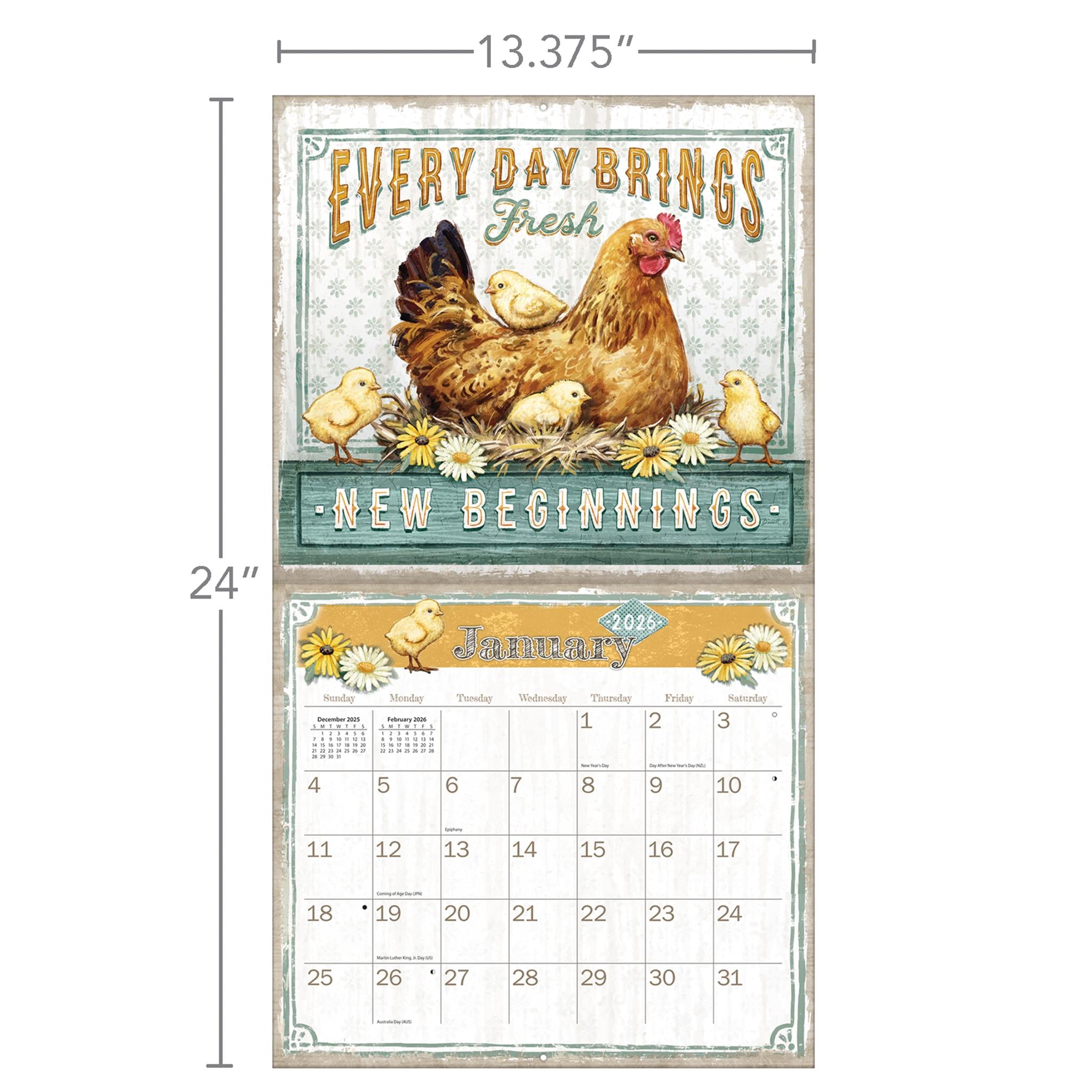 Calendrier mural de luxe Farmhouse 2026 - Disponible uniquement en ligne